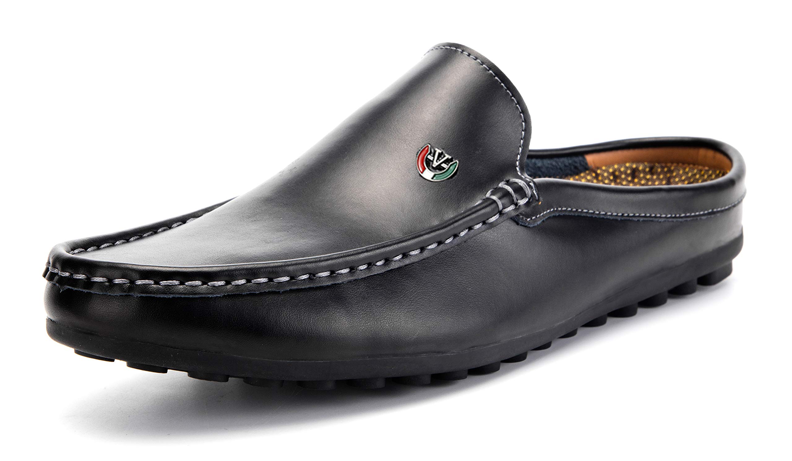 Men's Classic Leather Slippers - Comfortable Backless Loafers for Office, Casual & Home Use | Indoor/Outdoor House Shoes for Relaxing & Lounging
