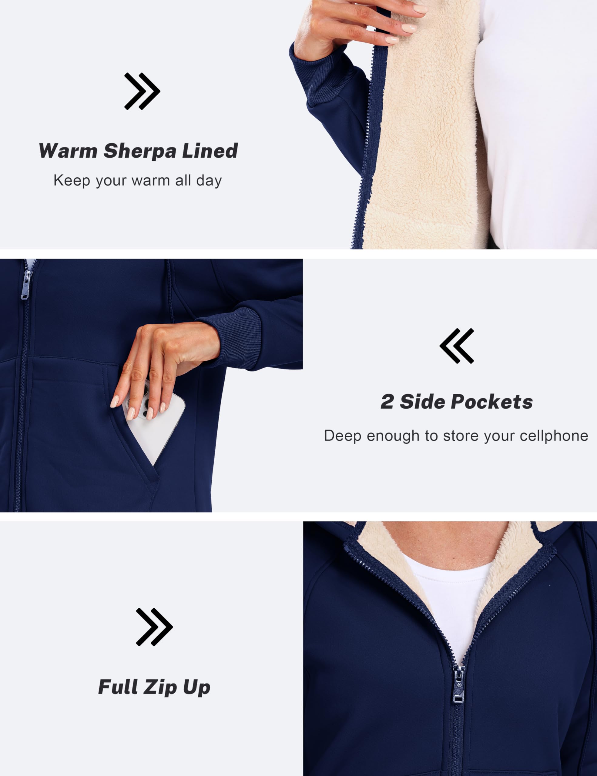 MoFiz Women's Fleece Zip Up Hoodie - Warm Sherpa Lined Winter Sweatshirt with Pockets | Cozy Casual Outerwear for Women | Perfect for Cold Weather, Outdoor Activities & Lounge Wear