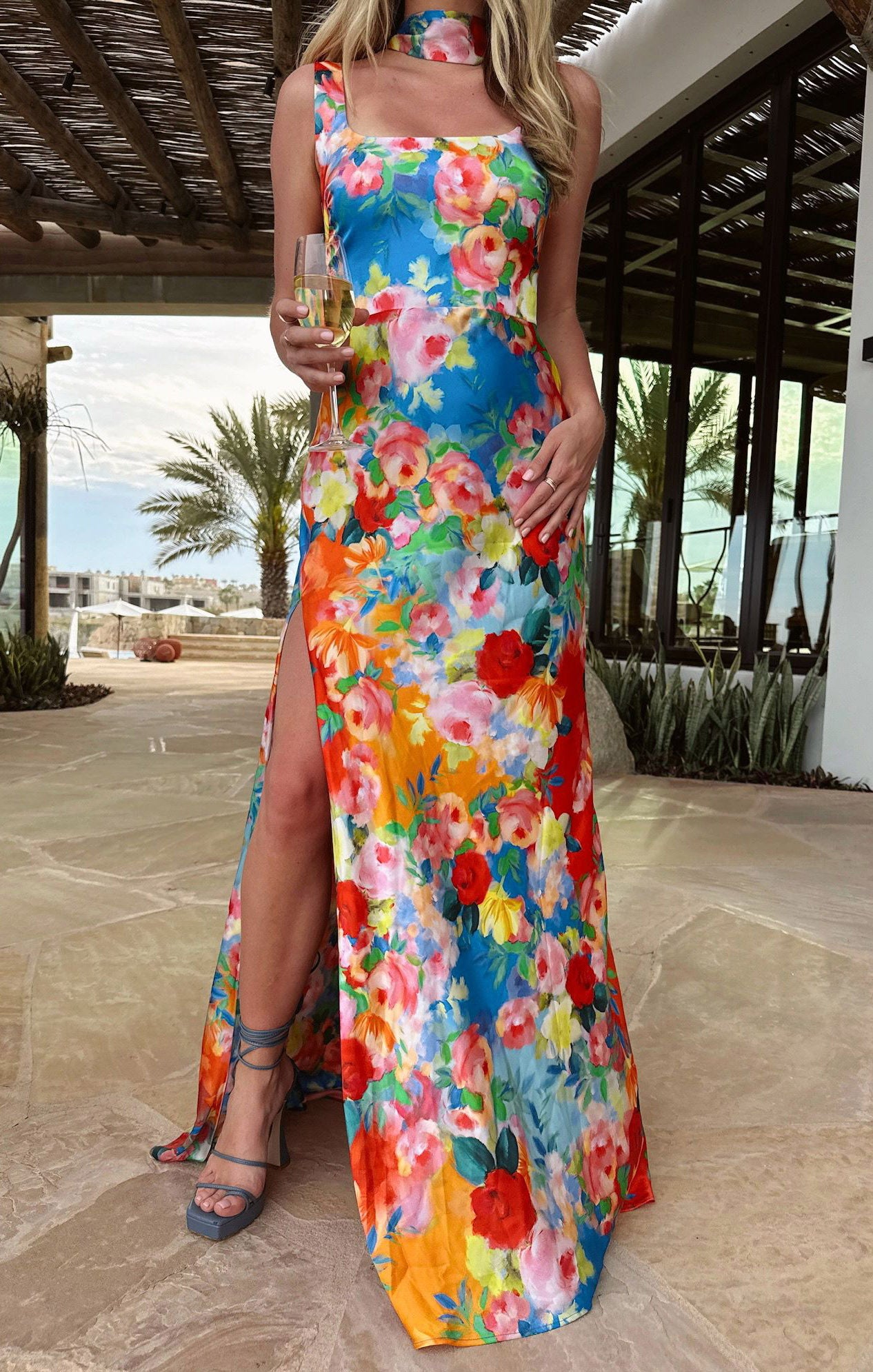 Lana Maxi Dress - Floral Sunset Print Elegant Long Dress for Women | Perfect for Garden Parties, Weddings & Summer Events