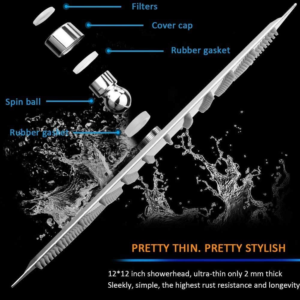 Gesto 12 Inch Square Shower Head - 304 Stainless Steel Rain Shower Head with 360° Rotation - Chrome Finish Overhead Shower for Bathroom - Perfect for Spa-Like Relaxation and Modern Bathroom Upgrade