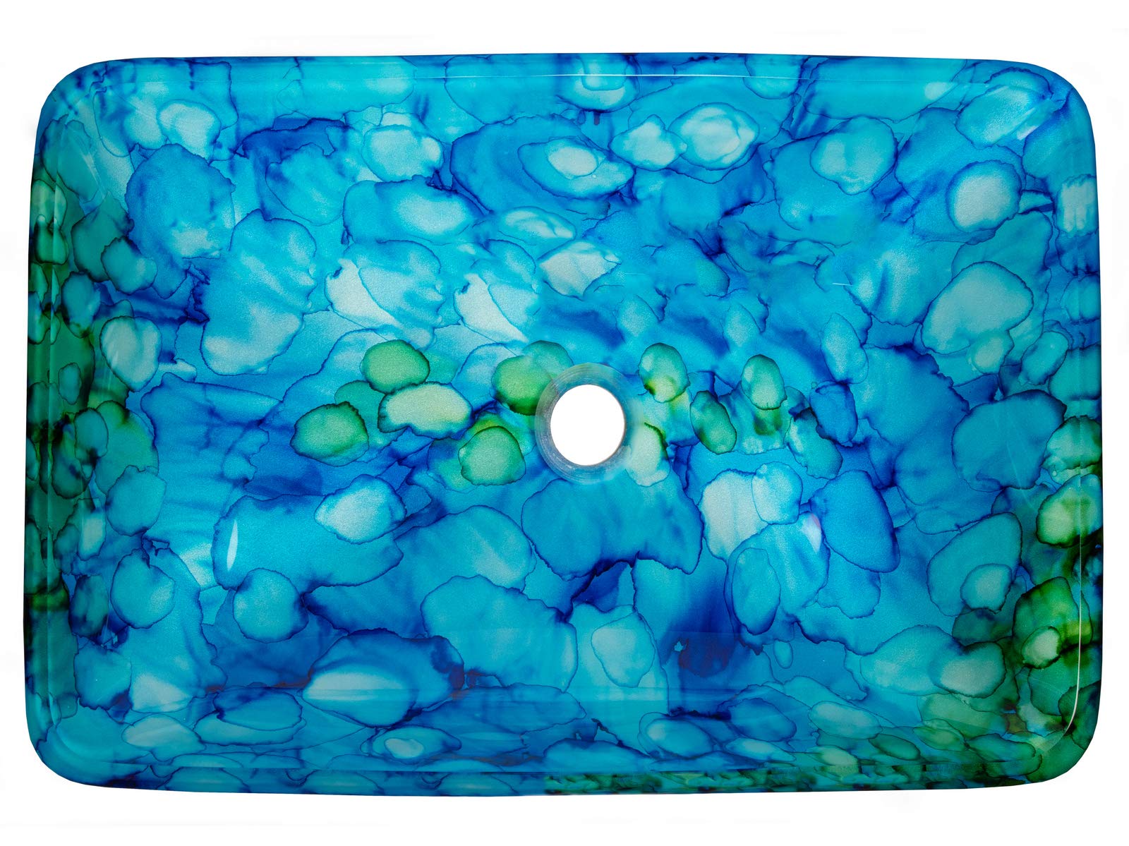 Blue and Green Water Lilies Rectangular Glass Vessel Sink for Bathroom - Modern Art Decor Vanity Sink for Home & Hotel Use - Perfect for Spa, Powder Room, and Luxury Bathroom Renovations