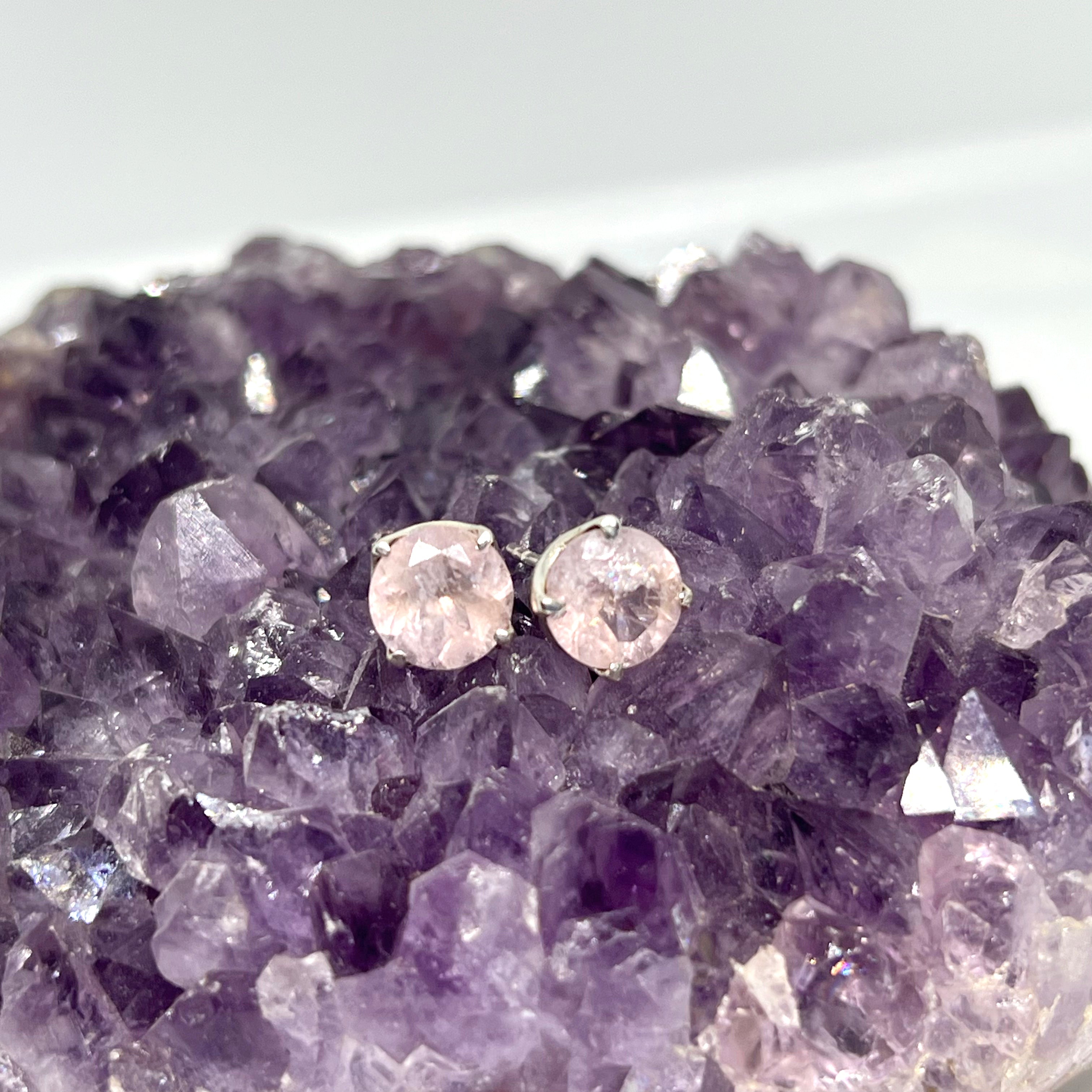 Morganite Round Faceted Gemstone 4-Prong Stud Earrings for Women - PSE012 | Elegant Jewelry for Weddings, Parties & Everyday Wear