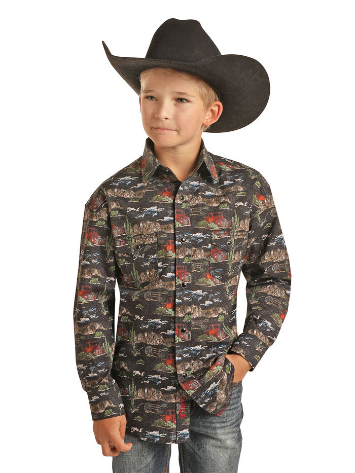 Dale Brisby Kids Long Sleeve Snap Shirt - Black Western Style Shirt for Boys & Girls | Perfect for Rodeo, Cowboy Parties & Western Themed Events