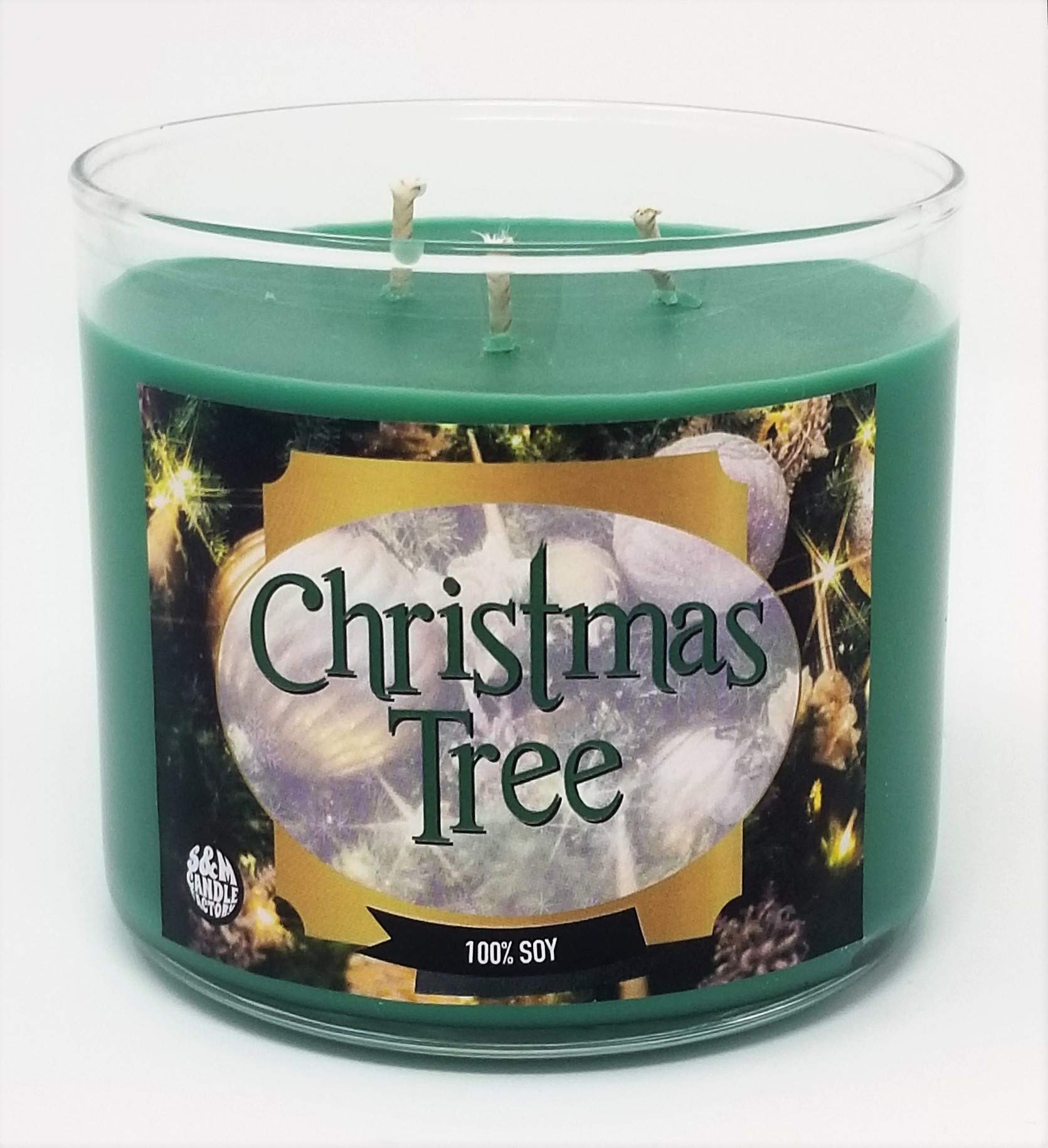 Christmas Tree Scented Soy Candle - 14.5oz 3-Wick Glass Jar - 80 Hour Burn Time - Made in USA - Aromatherapy Holiday Candle for Home Decor, Gift Giving & Relaxation