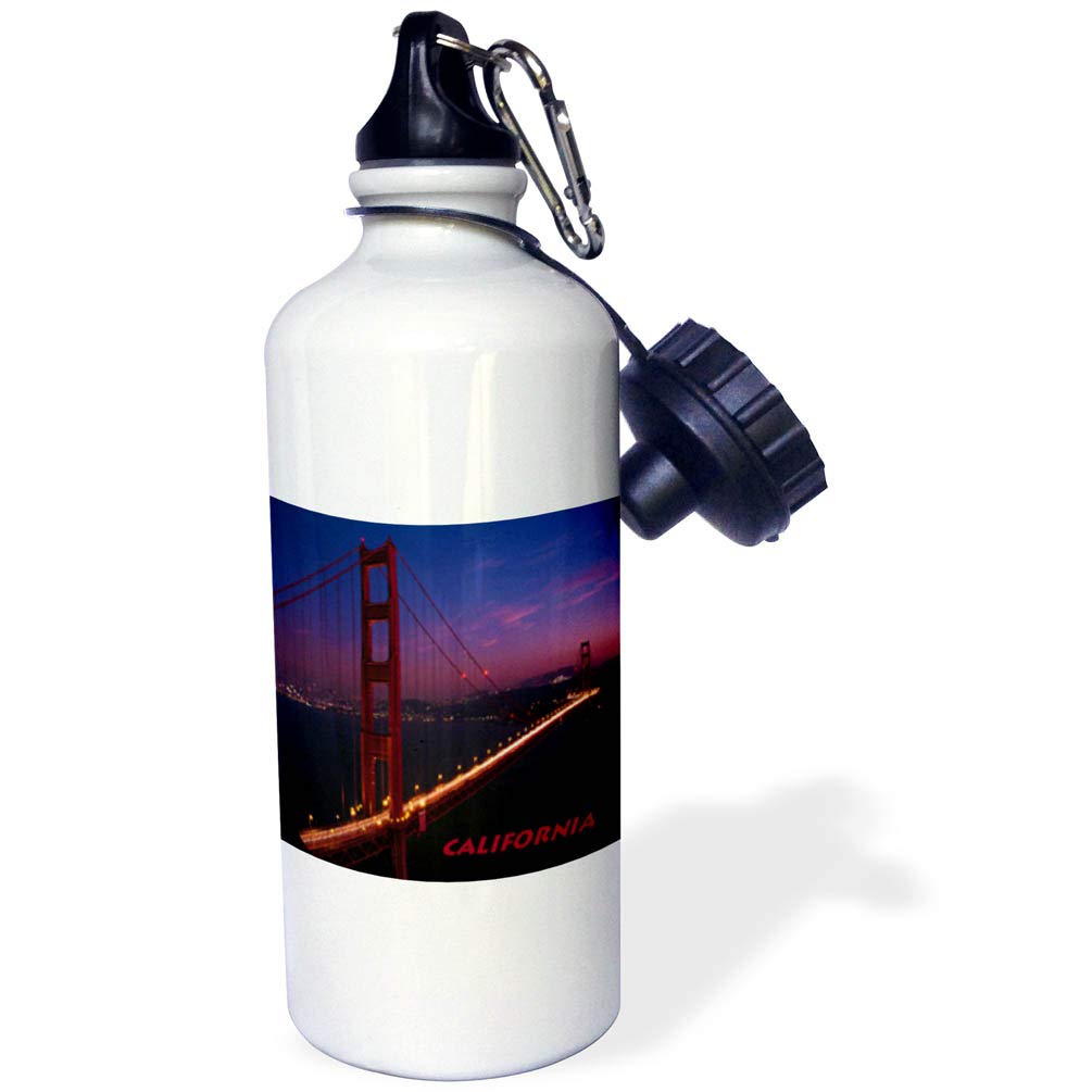 3D Rose Golden Gate Bridge Insulated Sports Water Bottle - 21 oz, White - Perfect for Gym, Hiking & Outdoor Activities