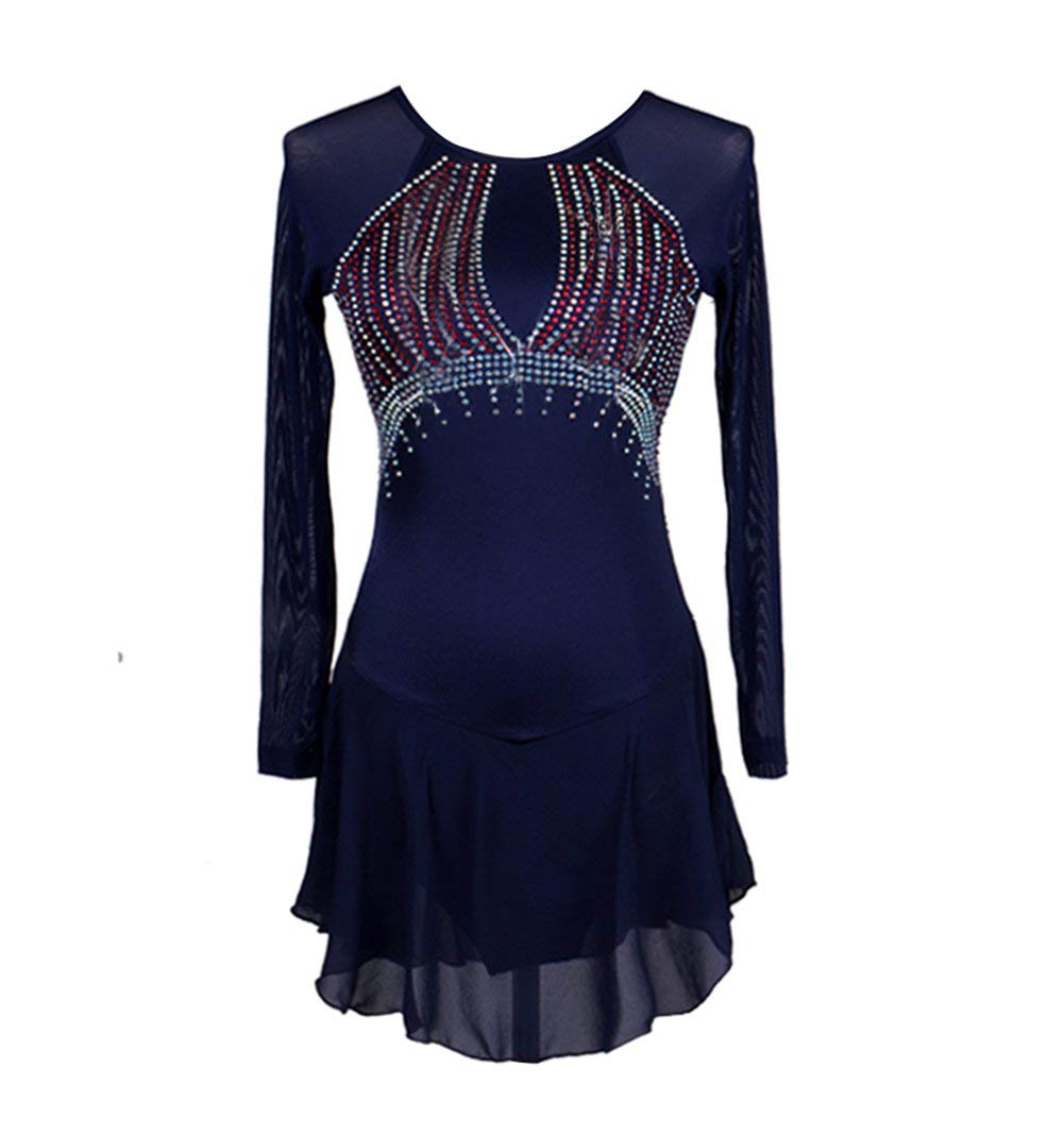 Elegant Women's Chiffon Rhinestone Figure Skating Dress - Sparkling Performance Costume for Ice Shows & Competitions