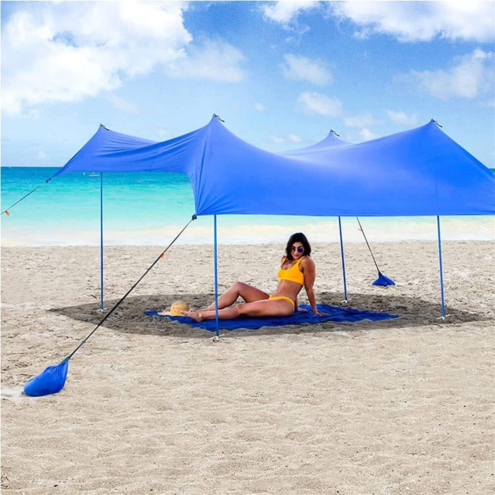 10x10 FT Pop Up Beach Tent with 4 Aluminum Poles & Mat - Portable Sun Shelter for Camping, Fishing, Picnics, Sports Events | UV Protection & Easy Setup (Blue) - Perfect for Beach Days, Backyard Relaxation & Outdoor Adventures