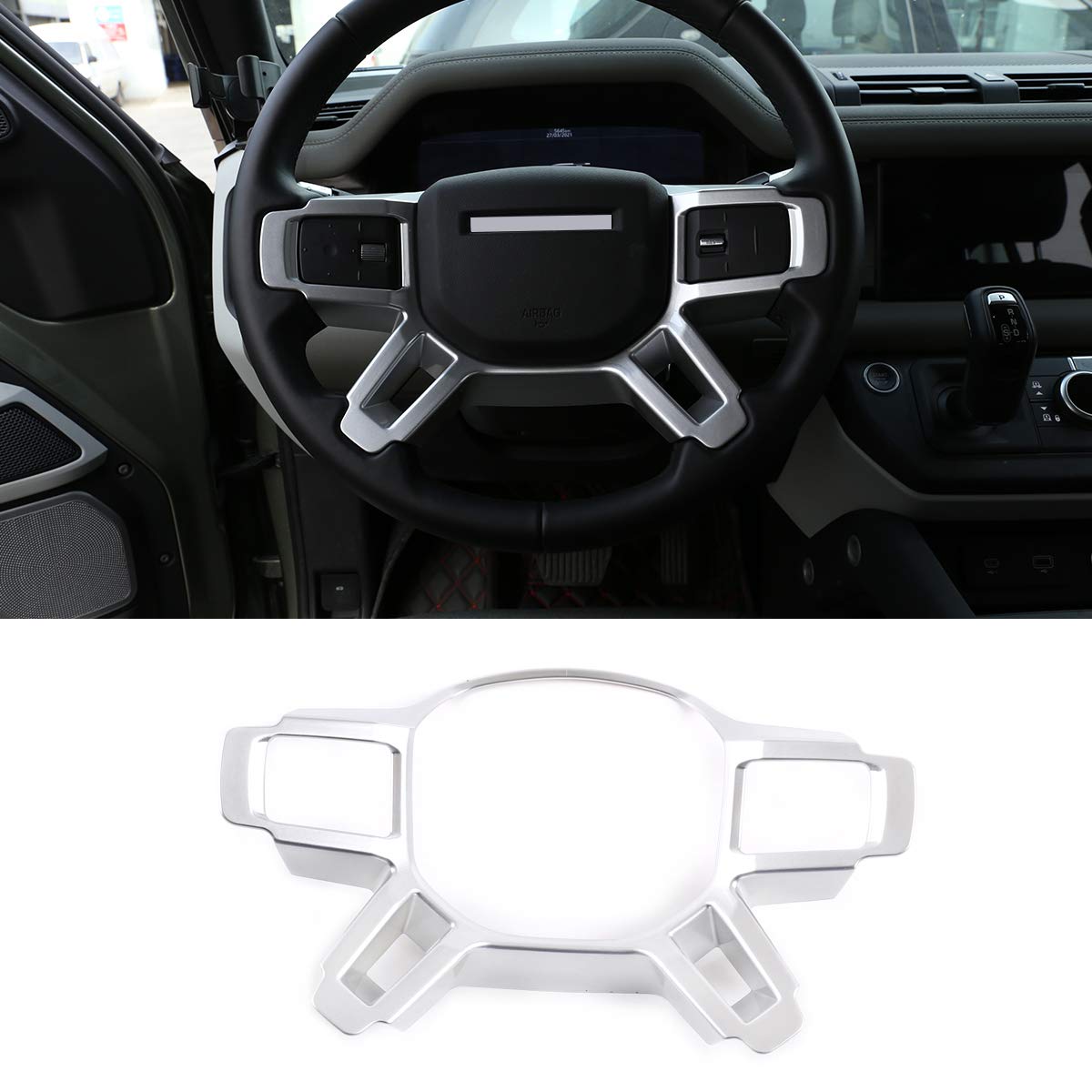 Land Rover Defender 110 2020 ABS Interior Steering Wheel Cover Trim - Silver Car Accessories for Enhanced Grip & Style | Perfect for Off-Road Adventures & Daily Commutes
