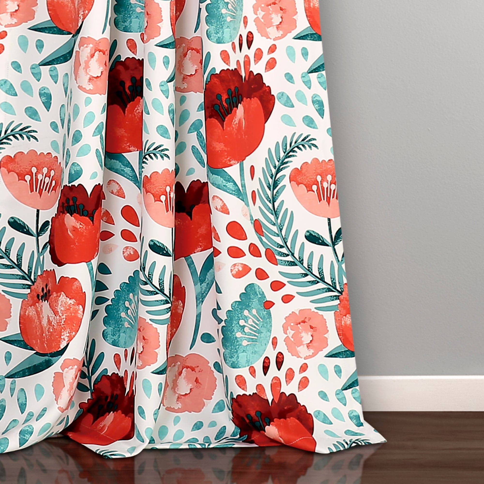 Poppy Garden Light Filtering Window Curtain Panel Set - Floral Sheer Drapes for Living Room & Bedroom - Soft Sunlight & Privacy Protection