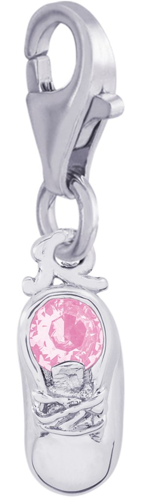 Rembrandt Engravable .925 Sterling Silver Baby Shoe Charm with Clasp - Perfect for October Birthdays, Baby Showers & Keepsake Jewelry Gifts