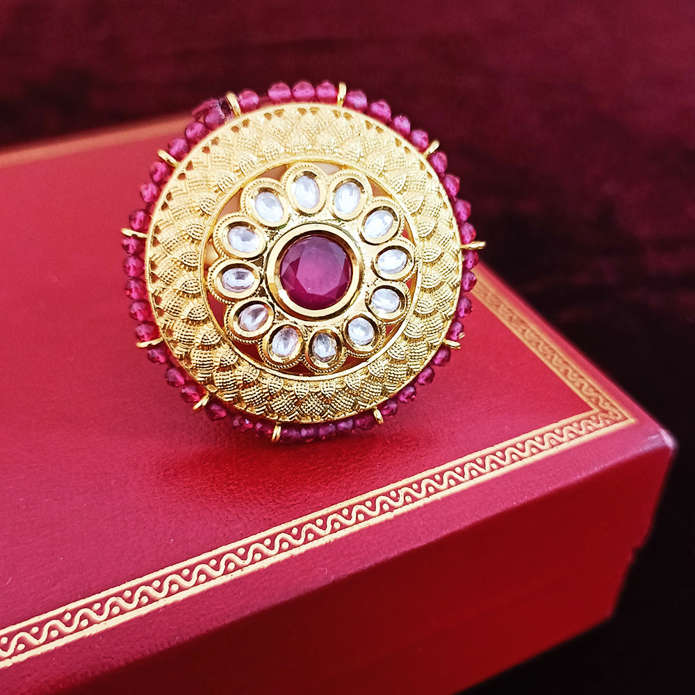 Luxury Gold Plated Royal Kundan Beaded Ring - Elegant Indian Jewelry for Women | Perfect for Weddings, Parties & Special Occasions
