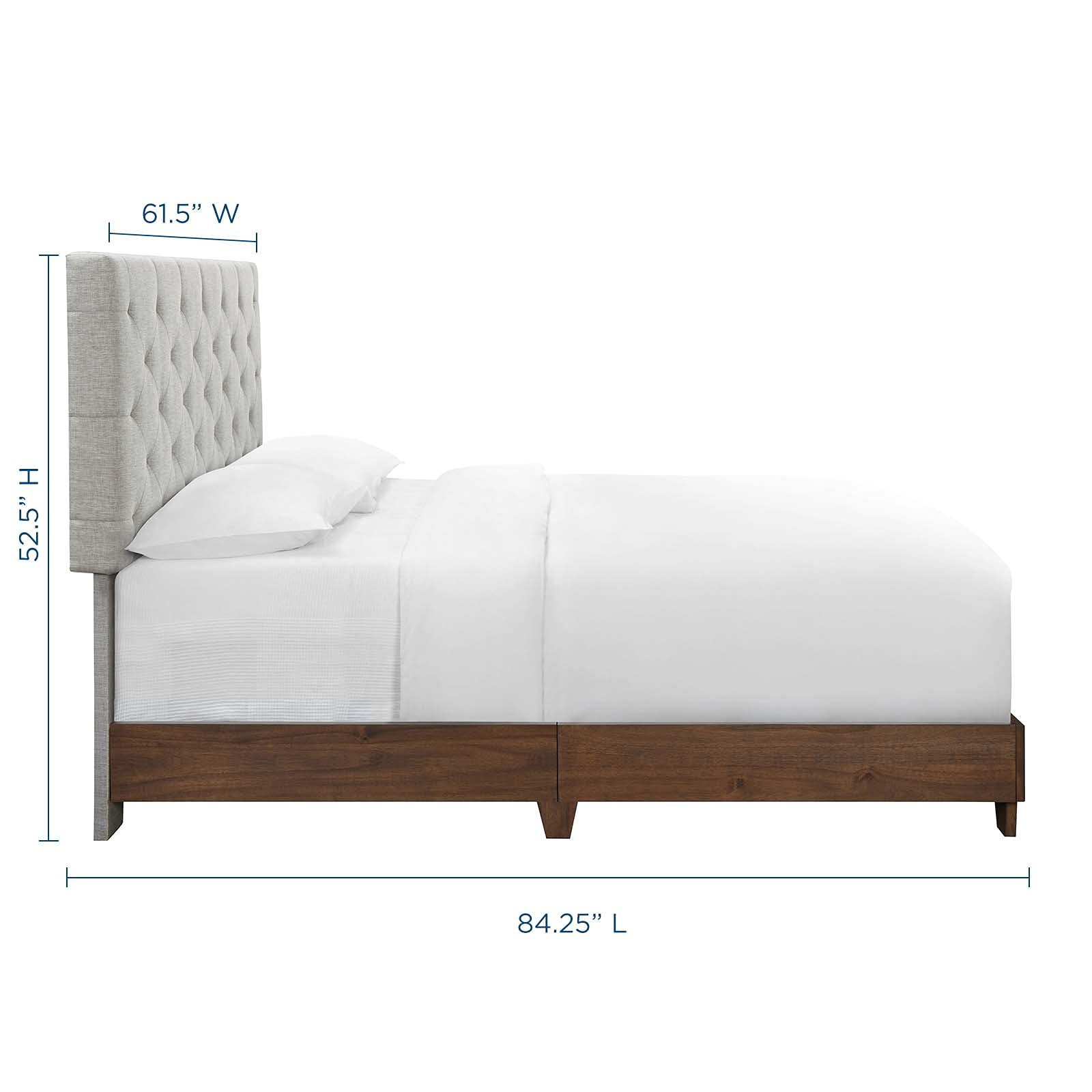 Modern Tufted Queen Size Bed Frame with Fabric Upholstery & Wood Legs in Walnut Beige - No Box Spring Needed - Perfect for Master Bedrooms & Guest Rooms