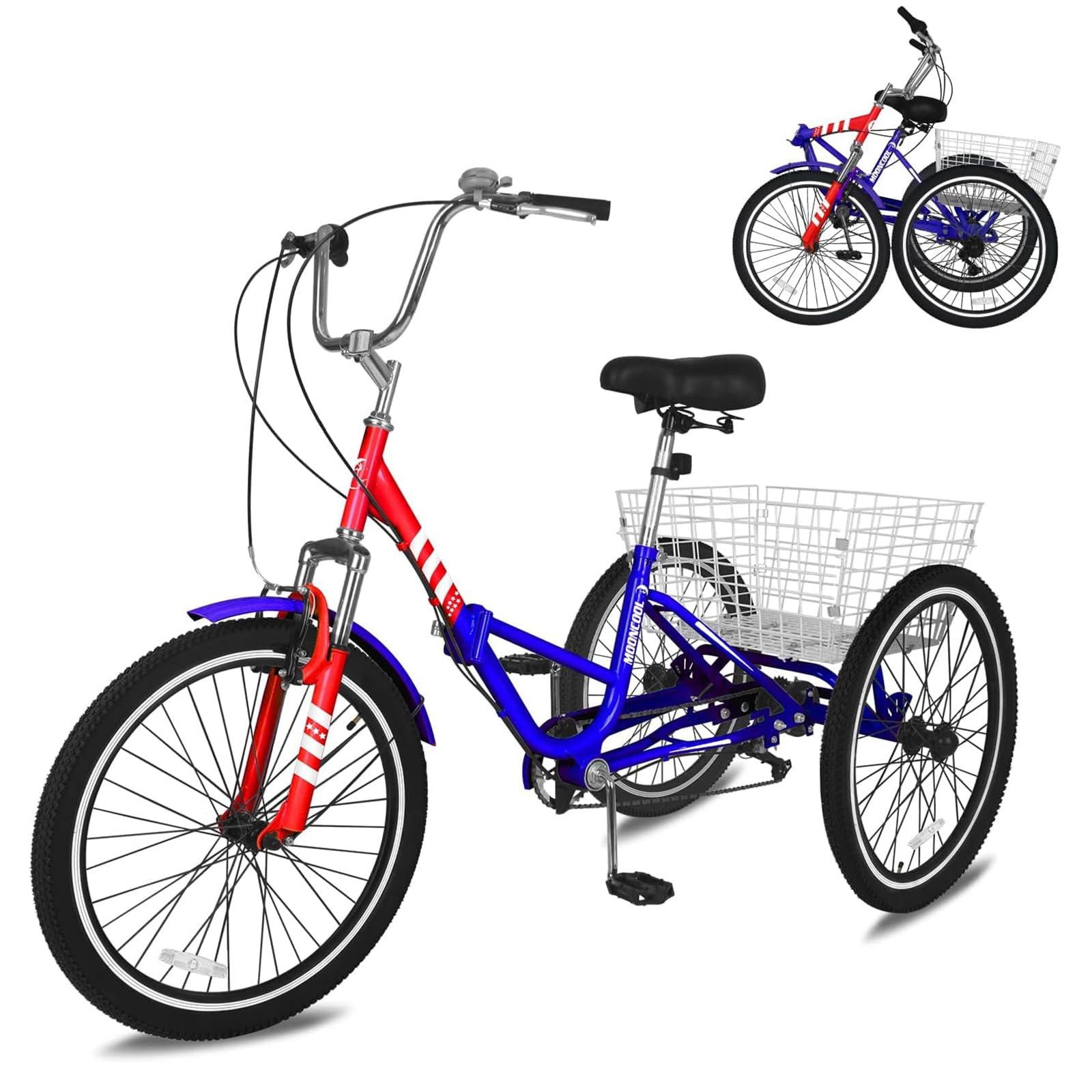 DoCred 7-Speed Folding Adult Tricycle - 20/24/26 Inch 3-Wheel Cruiser Bike with Cargo Basket - Foldable Three-Wheel Bike for Men, Women & Seniors - Perfect for Exercise, Shopping & Outdoor Recreation