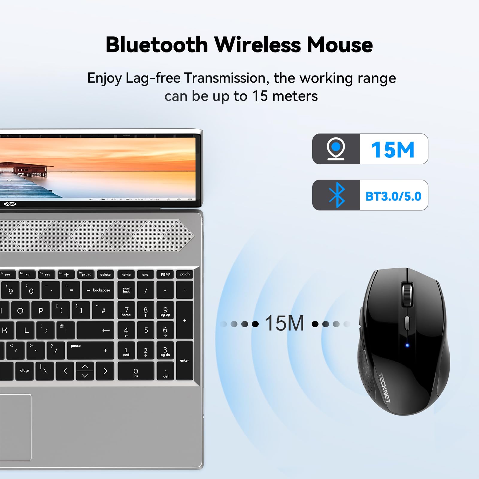 TECKNET Bluetooth Wireless Mouse - 4800 DPI, 6 Adjustable DPI Settings, 6 Buttons, 2-Year Battery Life - Compatible with Laptop, Windows PC, Mac - Perfect for Office Work, Gaming, and Travel Use