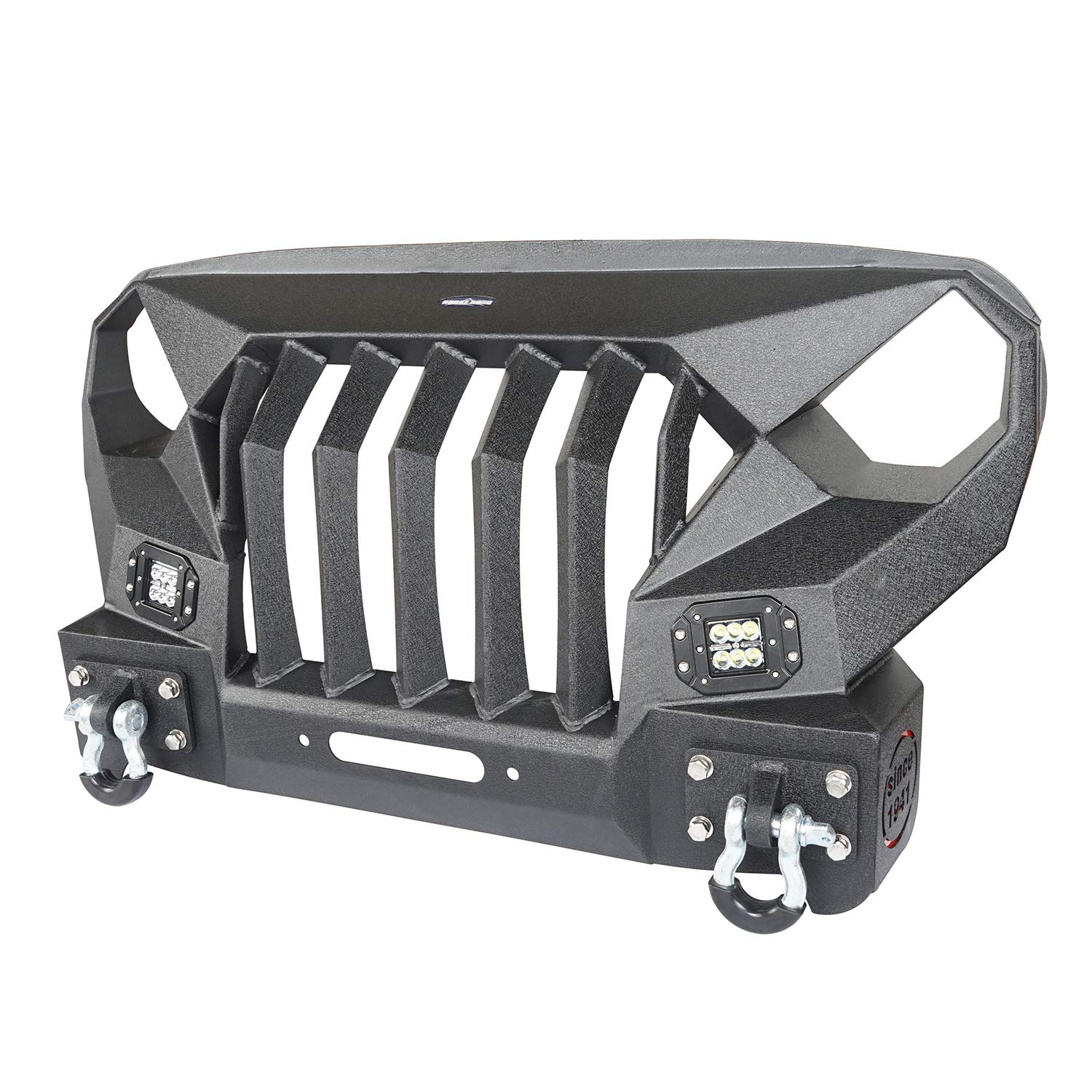 Jeep Wrangler JK Front Bumper Grill & Windshield Frame Cover Visor (2007-2018) - Textured Black with LED Lights | Off-Road Protection & Style Upgrade
