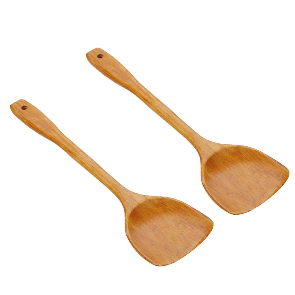 UPKOCH 2-Pack Wooden Spatulas - 39cm Long Handle Cooking Utensils for Non-Stick Pans & Cookware - Natural Wood Kitchen Tools for Sauteing, Flipping & Serving - Perfect for Home Chefs & Professional Kitchens