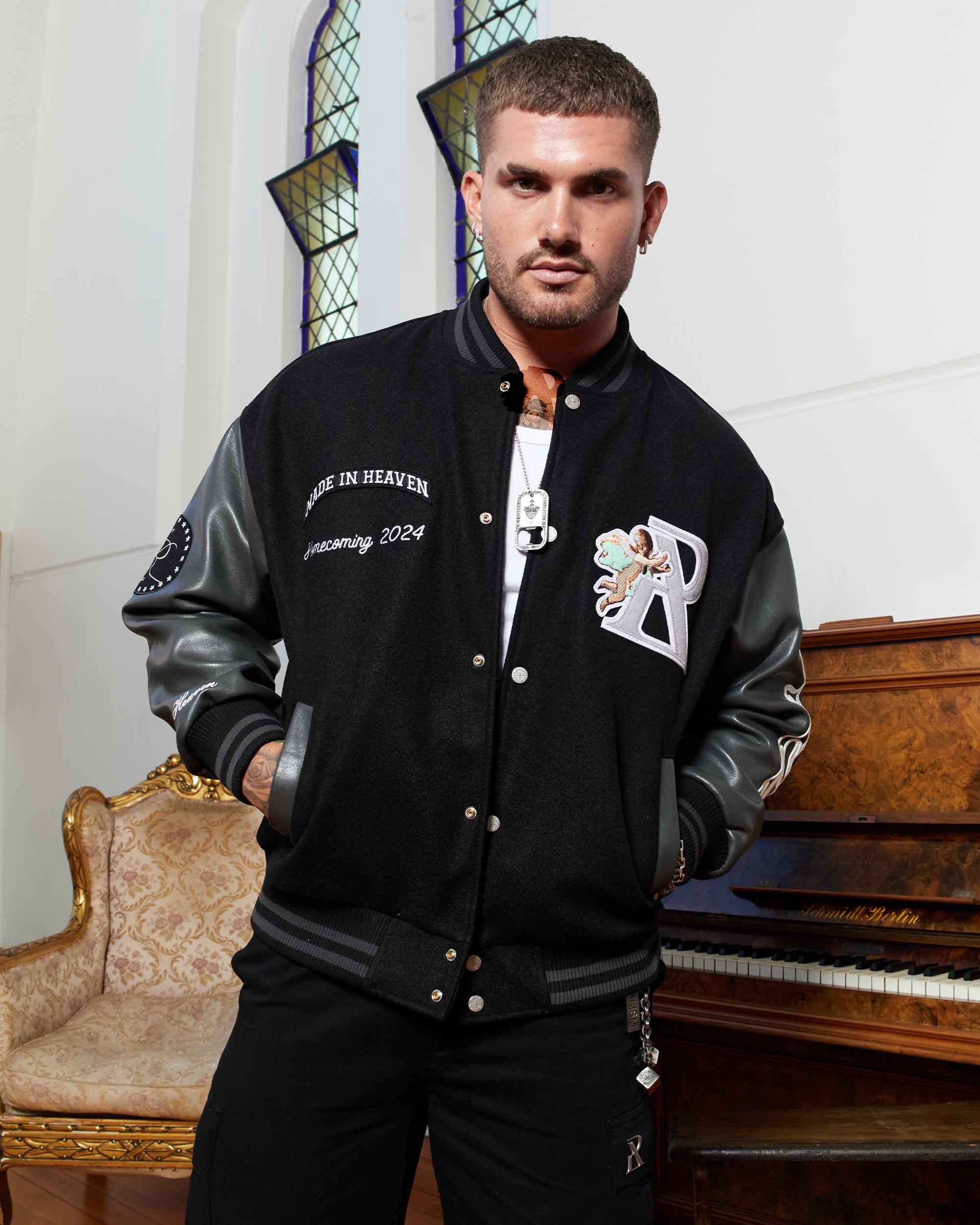 SSS Realism Homecoming Varsity Jacket - Black | Vintage Baseball Letterman Jacket for Men & Women | Perfect for High School Events, College Parties & Casual Outfits