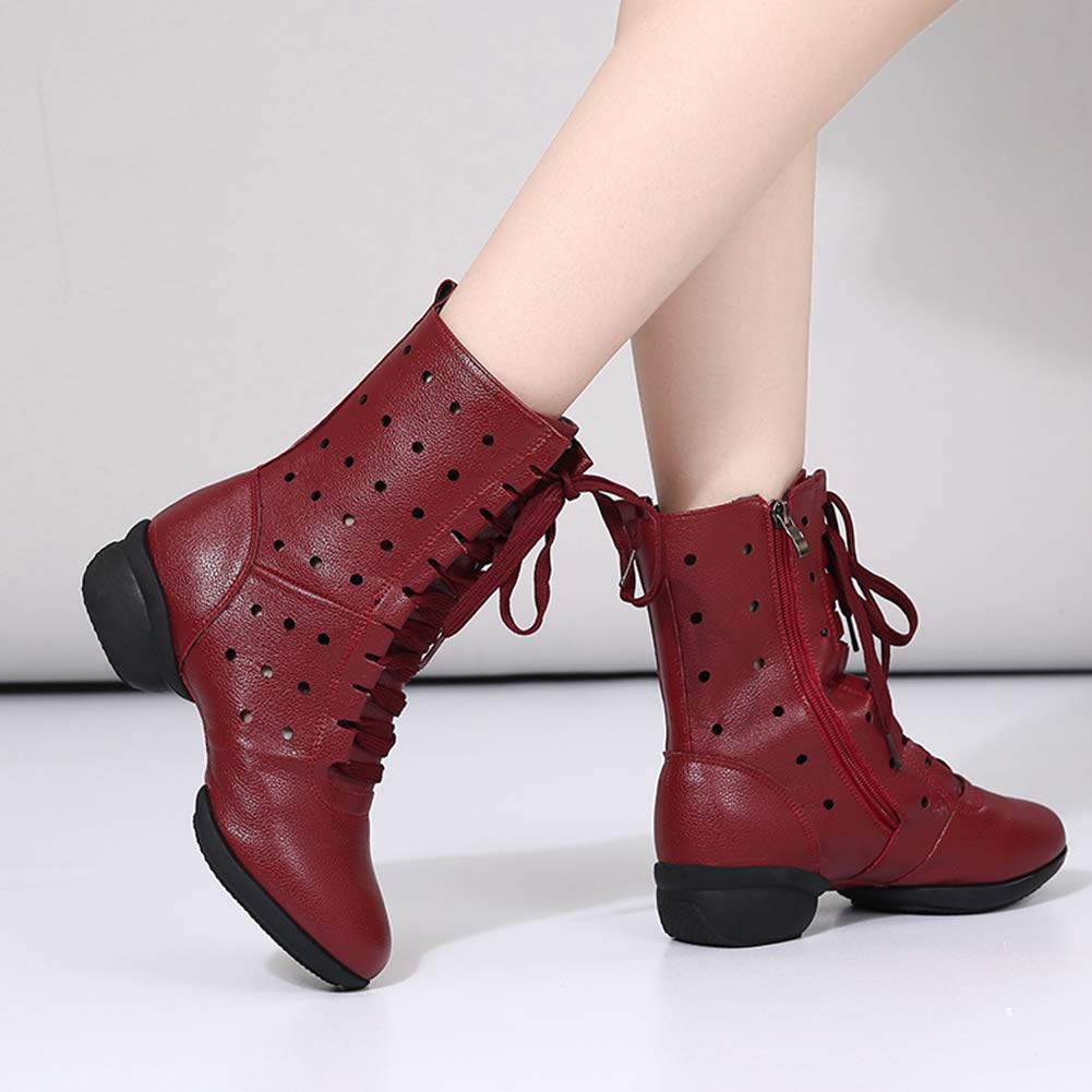 Hipposeus Women's Lace Up Jazz Dance Shoes - Closed Toe Ballroom Salsa Booties with Non-Slip Rubber Sole | Perfect for Latin Dance, Swing, Tango & Practice