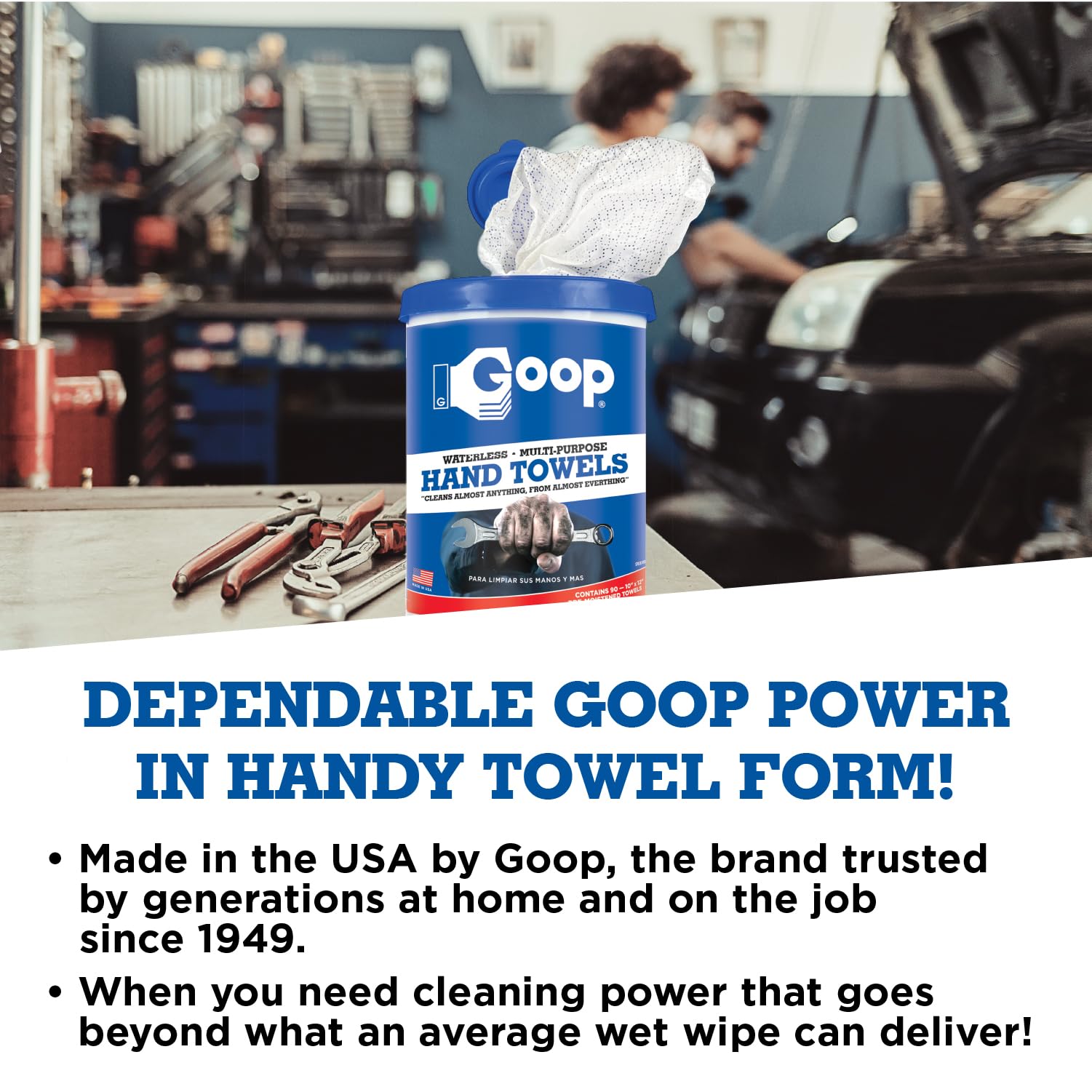 GOOP Multi-Purpose Waterless Hand Cleaner Towels - 90 Count, 10