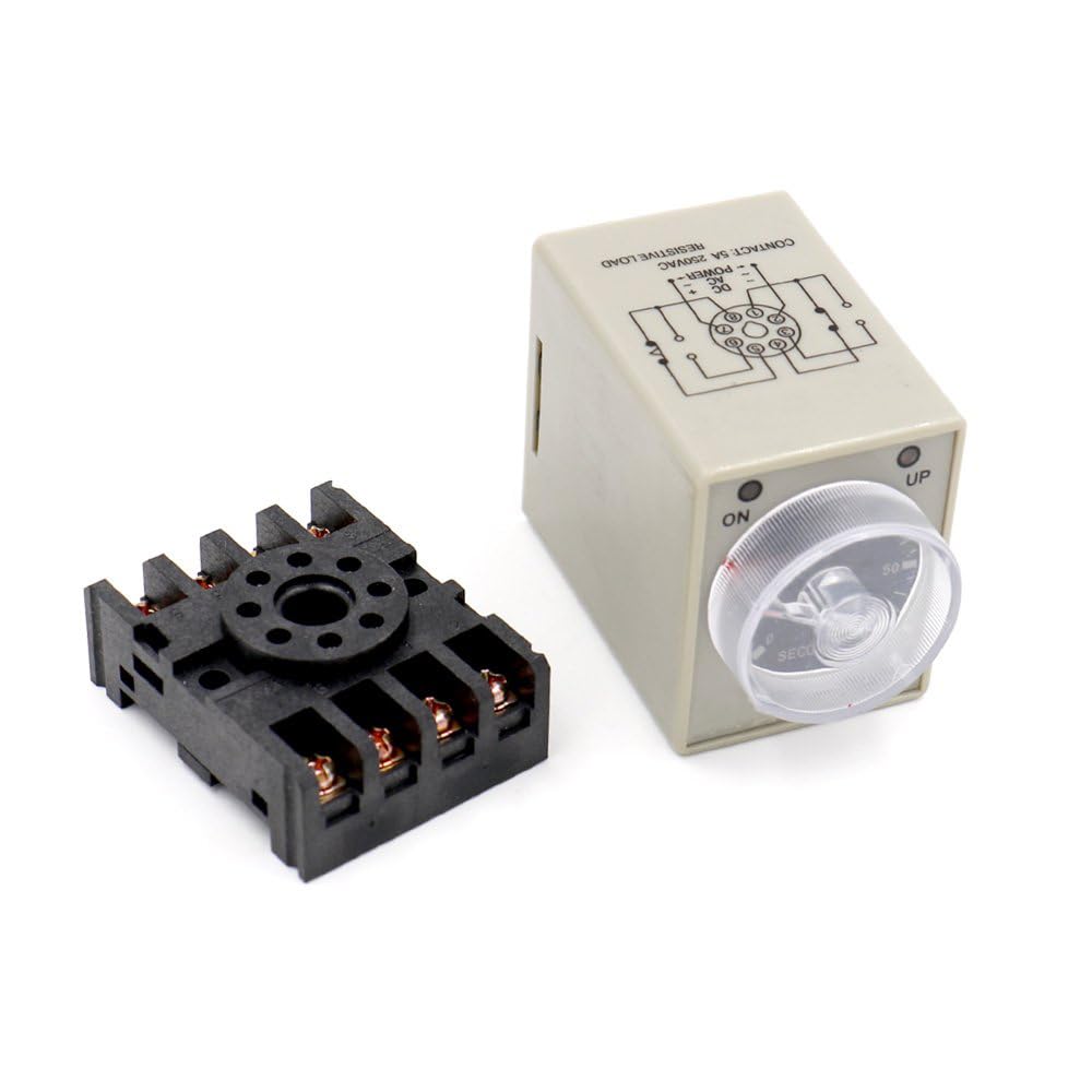 Baomain AC 220V AH3-3 Time Delay Relay Solid State Timer 8 Pin 60 Minute with Socket - Perfect for Industrial Automation, HVAC Systems, and Electrical Control Panels