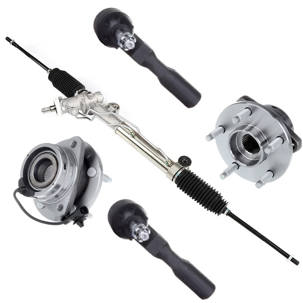 ROADFAR Complete Power Steering Gear Rack and Pinion Kit with 2 Wheel Hub Bearings & 2 Outer Tie Rods - Compatible with Chevrolet Malibu, Pontiac G6, Saturn Aura 2006-2010 Models - Perfect for Steering System Repair & Replacement
