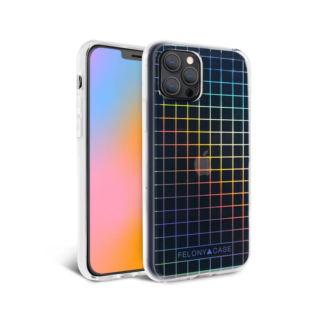 FELONY CASE - iPhone 13 Pro Case - Stylish Holographic Grid Protective Cover - Wireless Charging Compatible - Anti-Scratch & 360° Shockproof - Perfect for Work, Travel, and Everyday Use