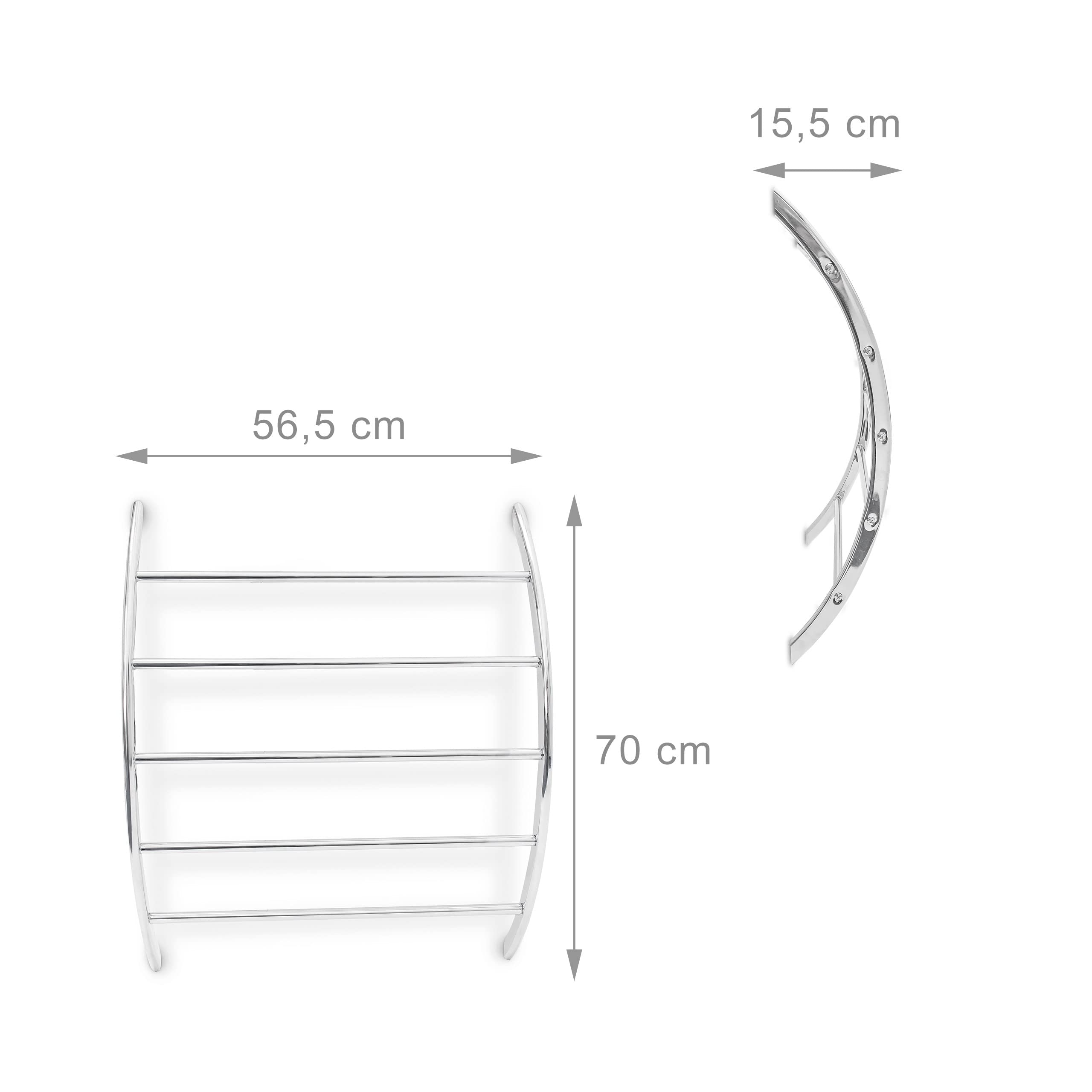5-Tier Silver Towel Holder - Modern Chrome Steel Bathroom Rack for Towels & Swimwear | Space-Saving Storage for Bath, Pool & Gym Accessories