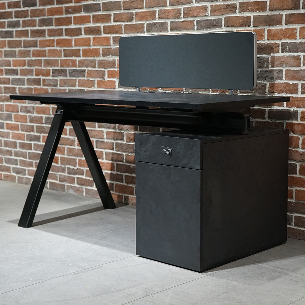 DOLAN Reversible Single Seater Workstation 1.4m & 1.6m - Black Concrete Home Office Desk for Small Spaces | Compact Workstation for Study, Writing & Computer Use