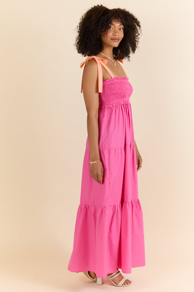 Season Of Bliss Pink Smocked Bust Maxi Dress - Flowy Summer Dress for Women, Beach Wedding Guest Dress, Boho Chic Maternity Dress - Perfect for Vacations, Parties & Special Occasions