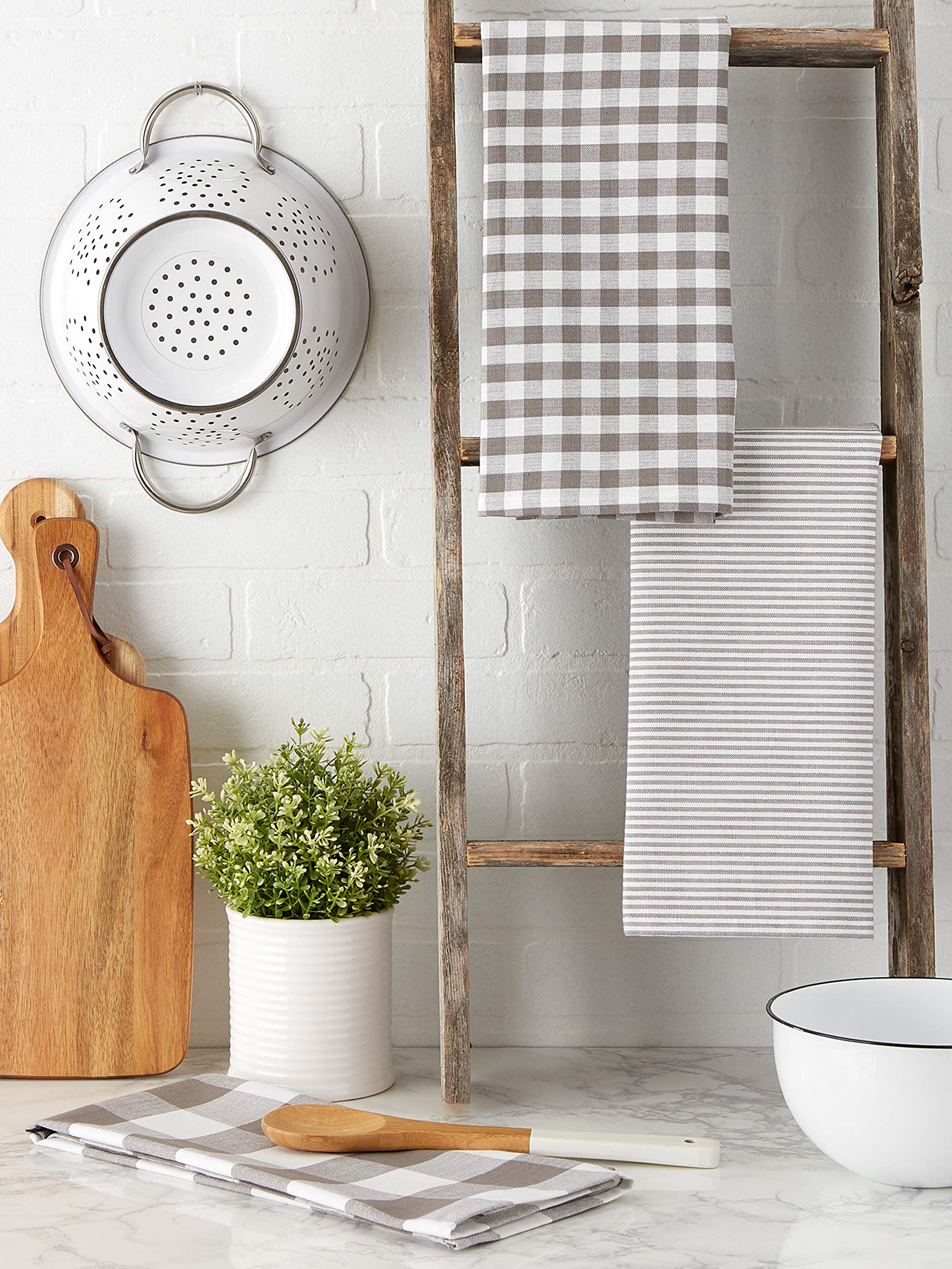 DII Gingham Check Kitchen Collection - Gray Cotton Dish Towel Set for Drying Dishes, Cleaning Countertops & Stylish Kitchen Decor