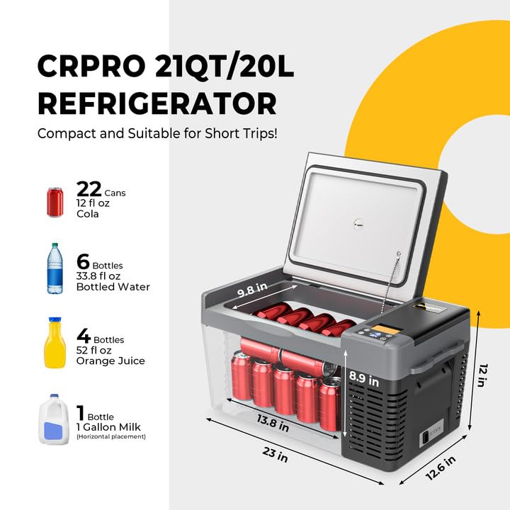 BougeRV 12V 21 Quart Portable Car Refrigerator & Freezer (-8°F to 50°F) - 12V/24V DC & 110-240V AC Compressor Cooler for Camping, Overlanding, RV, Truck, SUV, Van - Perfect for Road Trips, Picnics & Outdoor Adventures