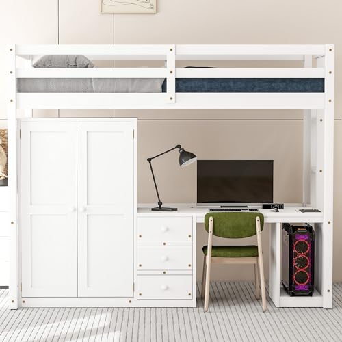 White With Desk and Wardrobe