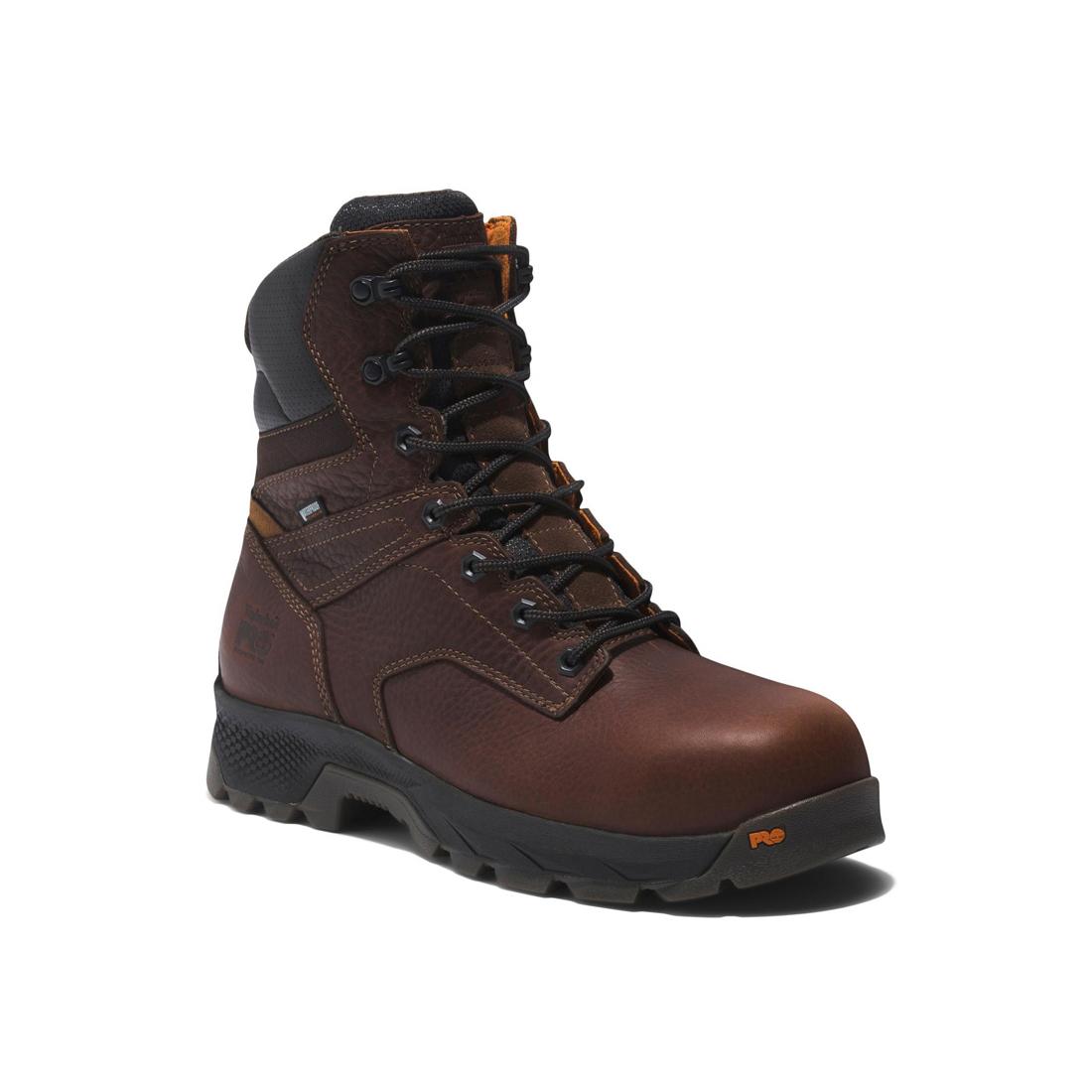 Titan Ev 8 Inch Composite Toe Waterproof Work Boots for Men - Slip Resistant Safety Shoes with Electrical Hazard Protection - Ideal for Construction, Warehouse & Outdoor Work (Brown)
