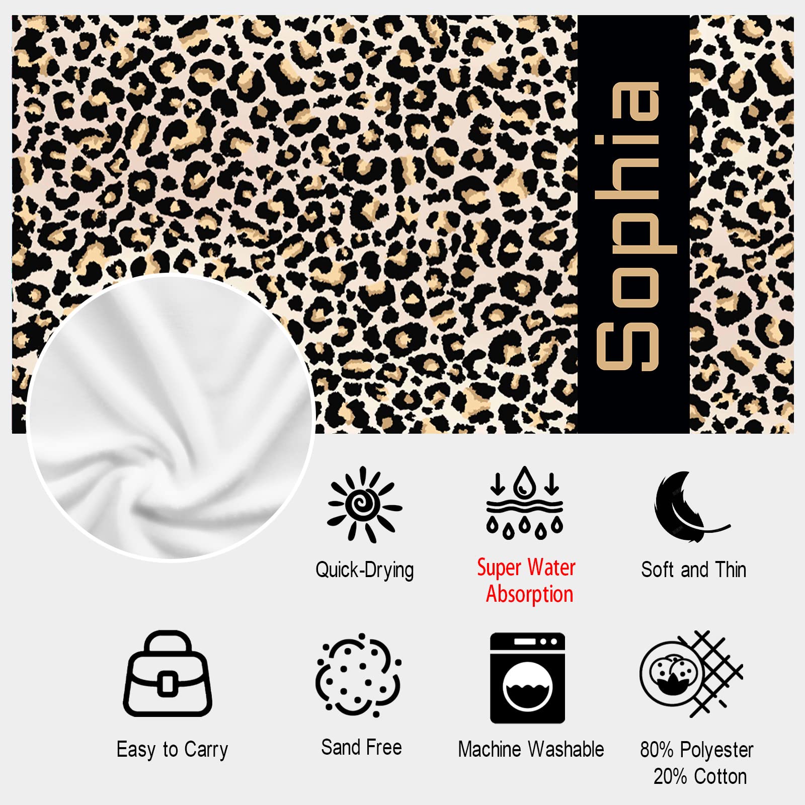 Custom Leopard Print Bath Towels - Personalized Monogrammed Beach Towels for Women & Girls, Super Absorbent, Quick Dry, Sand Free - Perfect for Pool, Beach, Travel, Spa, Gym & Home Use