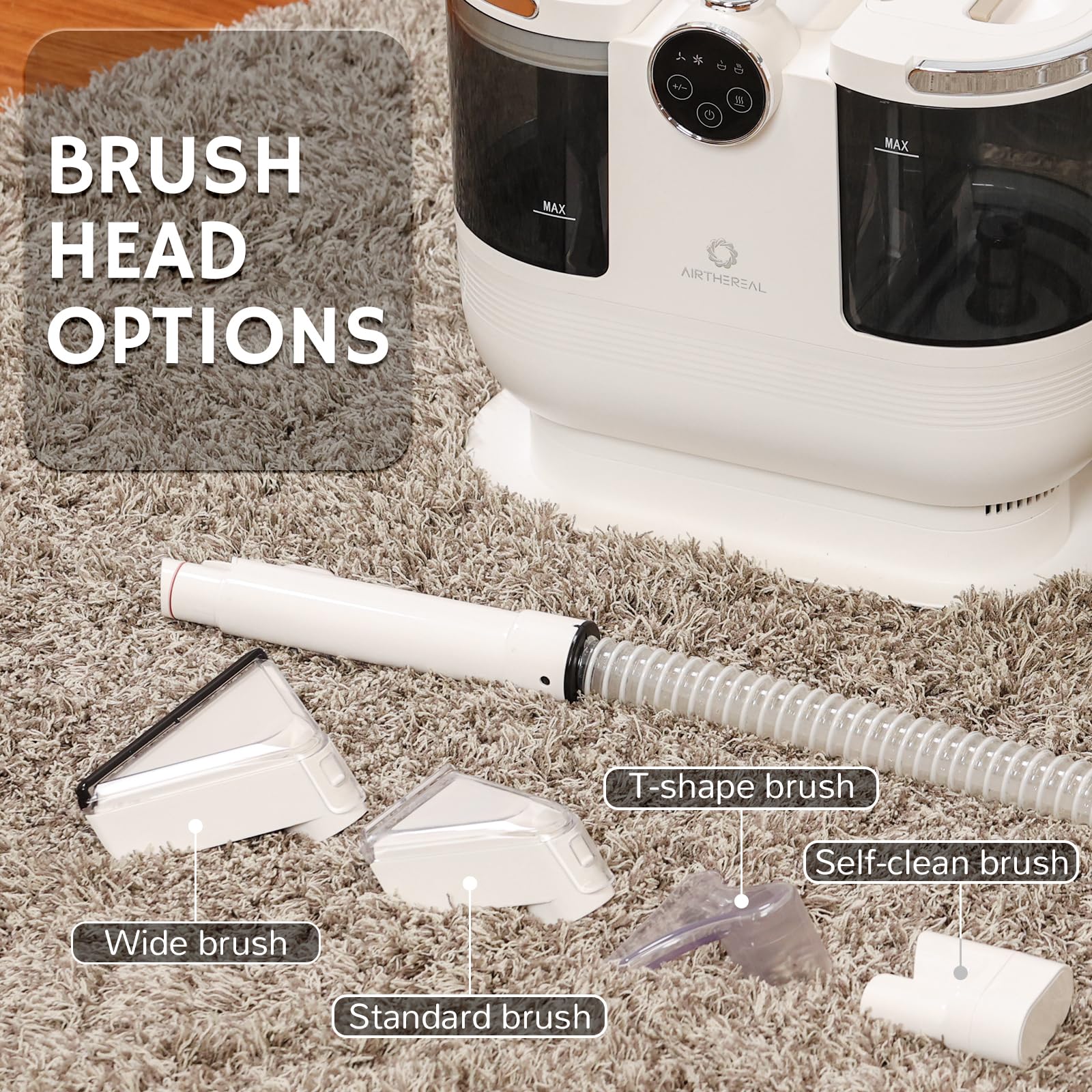 Airthereal Portable Upholstery Spot Cleaner - 14KPa Deep Cleaning Carpet Shampooer with Self-Cleaning & Instant Heating - Pet Hair & Stain Remover for Car Seats, Couches, Stairs - Perfect for Home, Office & Auto Detailing