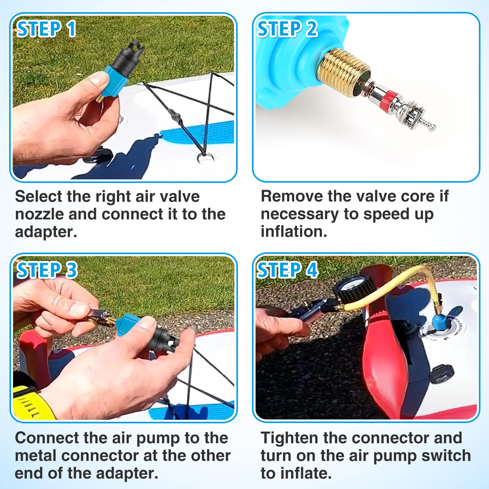 Inflatable SUP Pump Valve Adapter Set - Universal Air Valve Adapter & Nozzle Converter for Kayak, Surfboard, Inflatable Mattress | Perfect for Water Sports, Camping & Beach Activities
