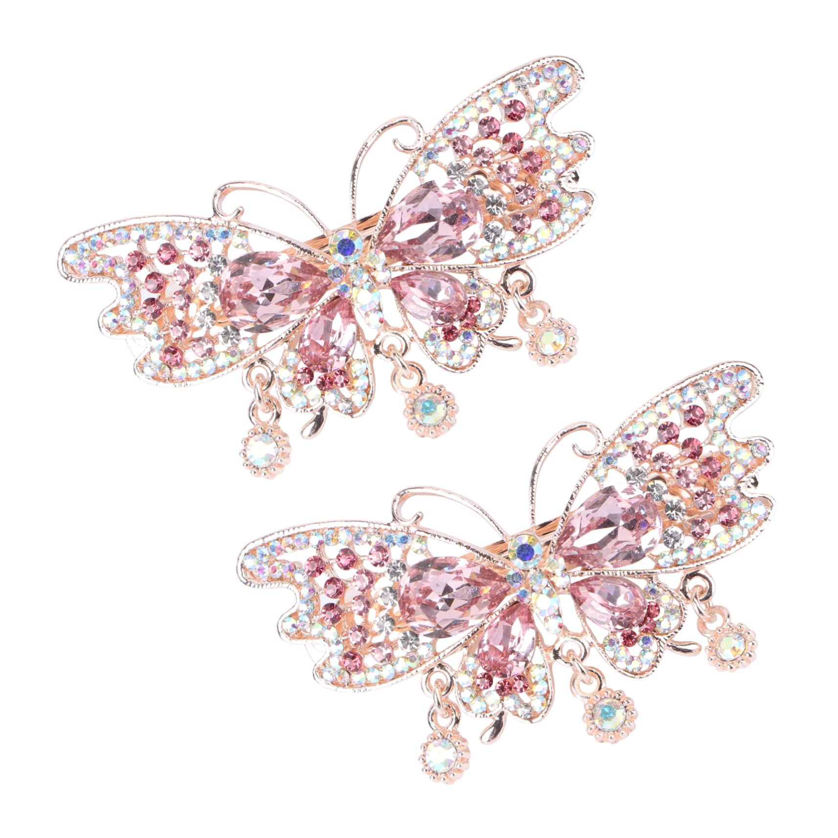 Lurrose 2pcs Diamond Butterfly Hair Clips for Women - Glitter Metal Hair Barrettes with Crystal Decorations, Wedding & Party Hair Accessories (Pink) | Perfect for Bridal, Prom, Evening Events and Special Occasions