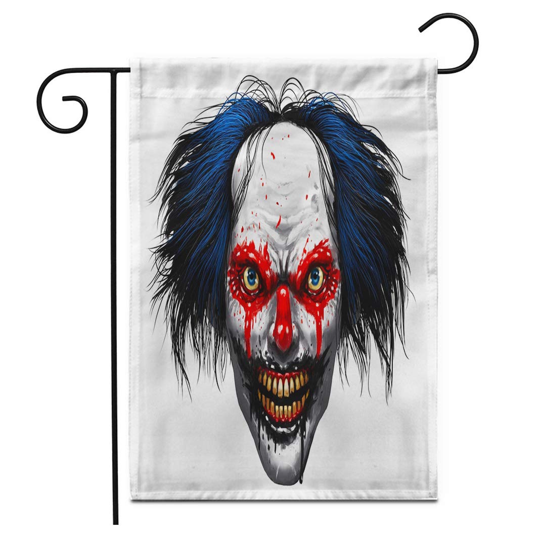 Adowyee 28x40 Inch Double Sided Halloween Clown Garden Flag - Scary Evil Smiling Clown with Rotten Teeth & Painted Hair - Outdoor Yard Decoration for Spooky Halloween Party, Haunted House Decor