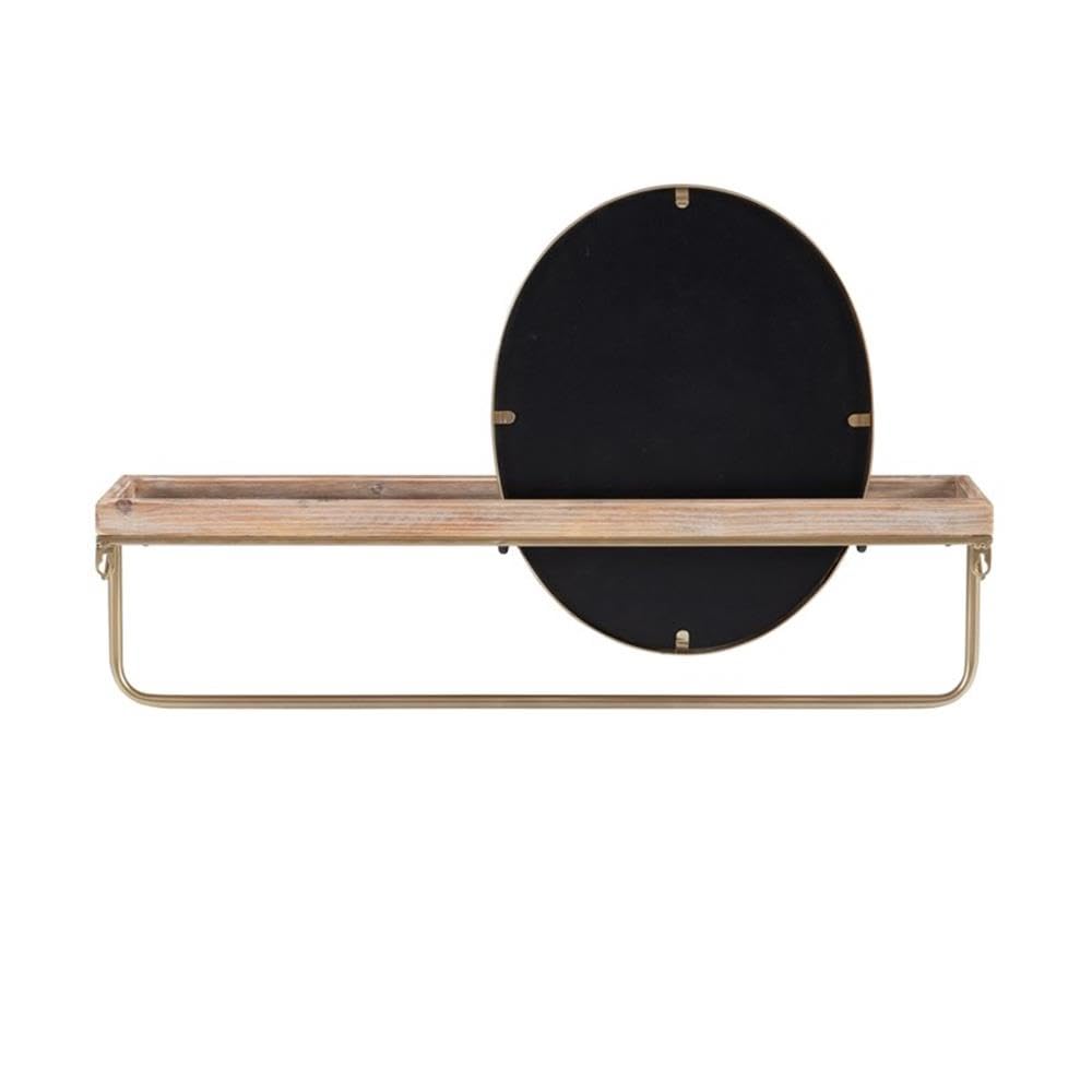 Linon Lila Gold Wall Shelf with Mirror - Wood and Metal Floating Shelf for Bathroom, Bedroom, or Entryway Decor - Stylish Storage Solution for Small Spaces