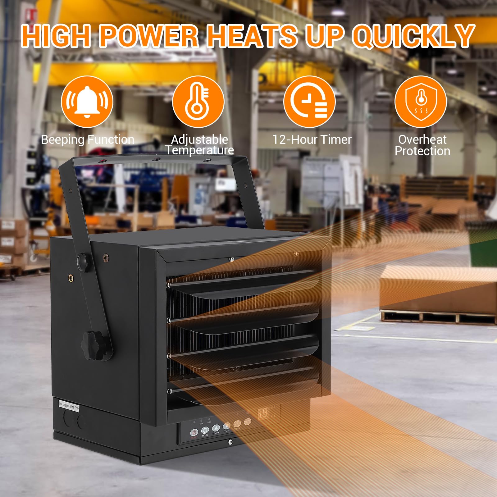 7500W 240V Electric Garage Heater with Remote Control - Ceiling Mount Shop Heater with 12-Hour Timer & Overheat Protection - Perfect for Workshop, Warehouse & Home Garage Heating in Winter