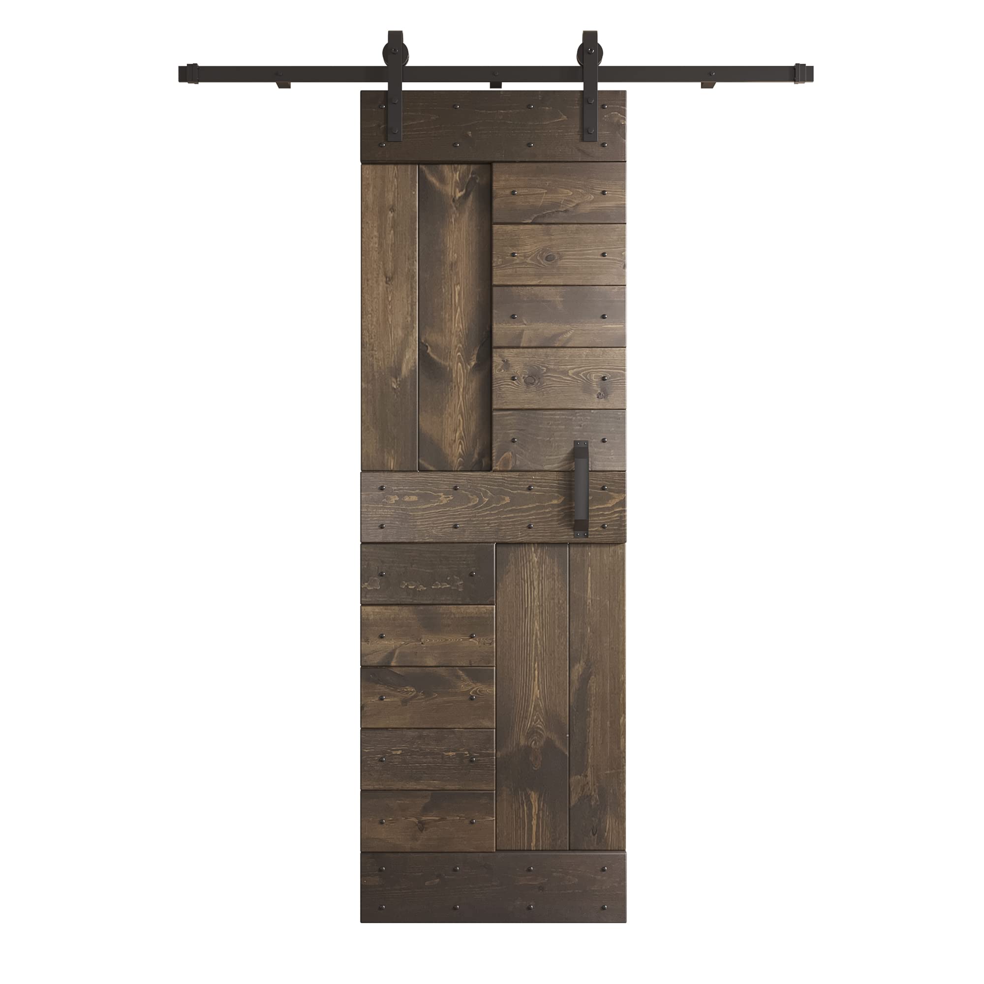 DIY Knotty Wood Sliding Barn Door Kit - 24in & 30in Rustic Farmhouse Style with Hardware - Smoky Gray Finish (30x84 in) - Perfect for Bedroom, Bathroom, Closet or Living Room Privacy Doors