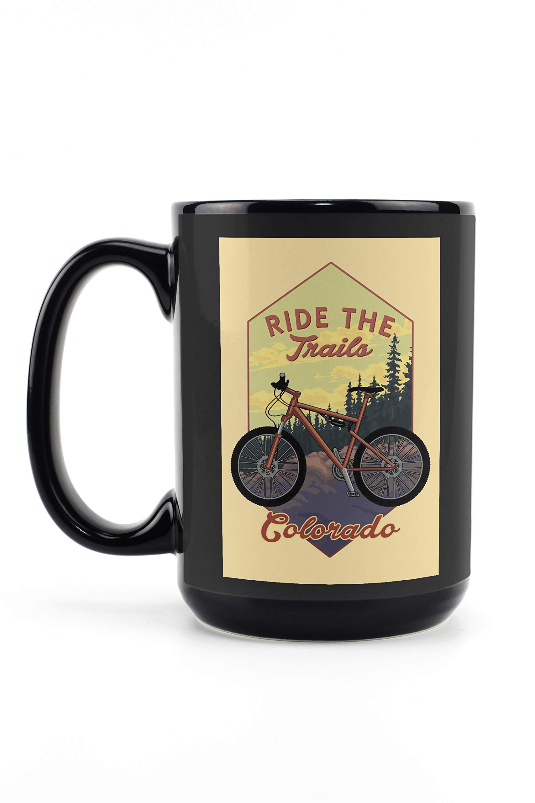 Colorado Mountain Bike Design 15oz Black Ceramic Coffee Mug - Dishwasher & Microwave Safe Travel Mug for Cycling Enthusiasts - Perfect for Camping, Hiking and Outdoor Adventures