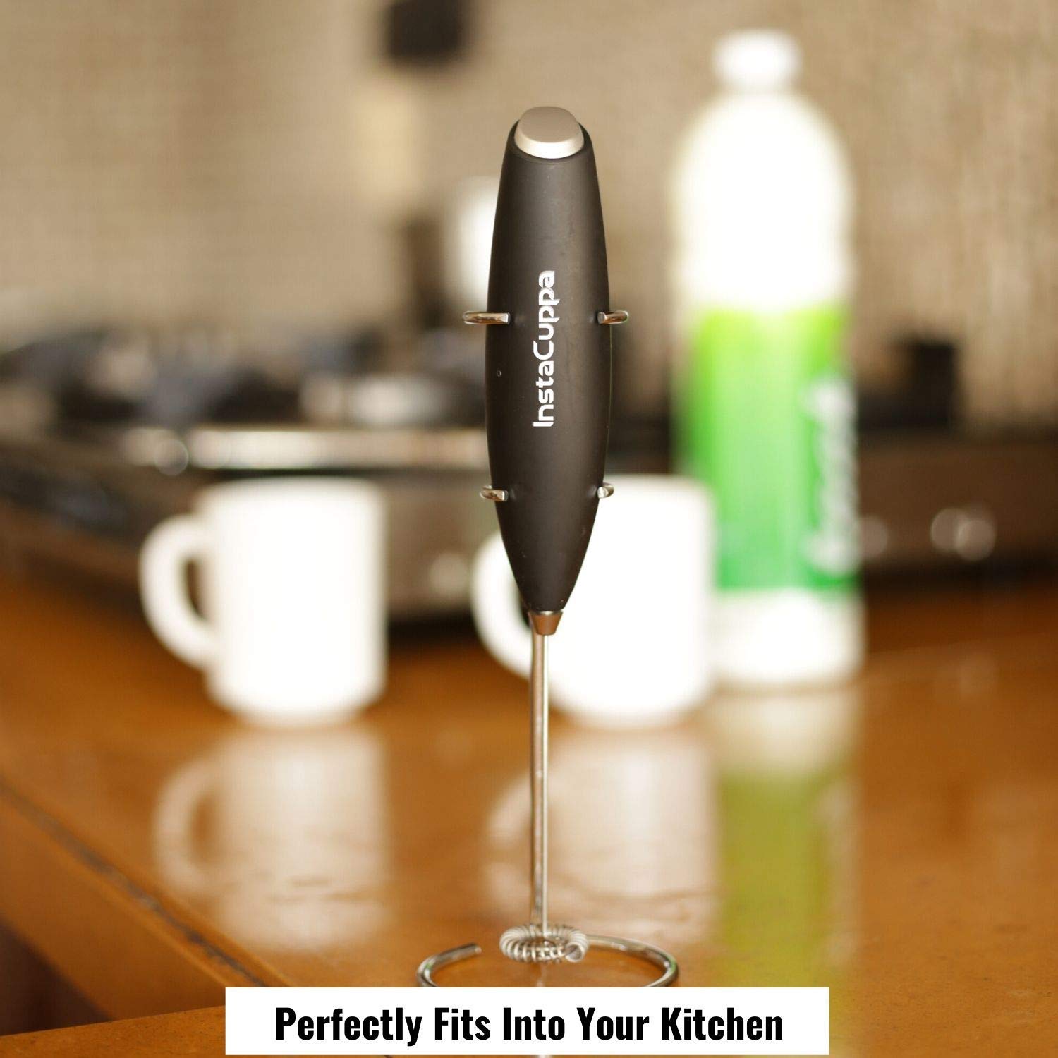 InstaCuppa Electric Milk Frother - Handheld Battery-Operated Coffee Foam Maker for Cappuccino, Latte & Hot Chocolate | Portable Milk Whisk with Stainless Steel Whisk & Stand | Perfect for Home, Office & Travel Use