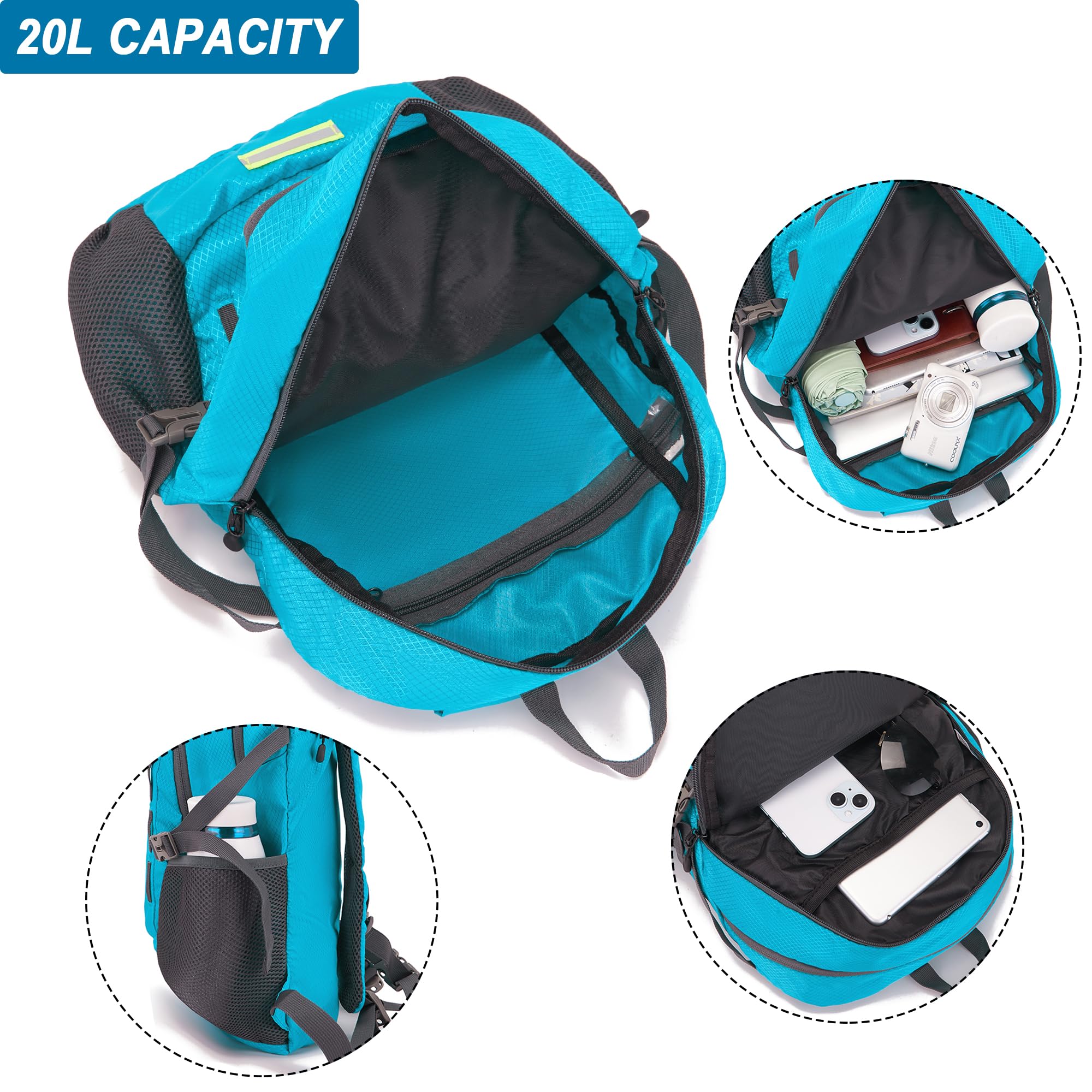 YZAOLL Ultra Lightweight Packable Backpack 20L - Foldable Water Resistant Daypack for Travel, Hiking & Outdoor Activities - Compact Backpack for Women & Men - Perfect for Commuting, Camping & Daily Use
