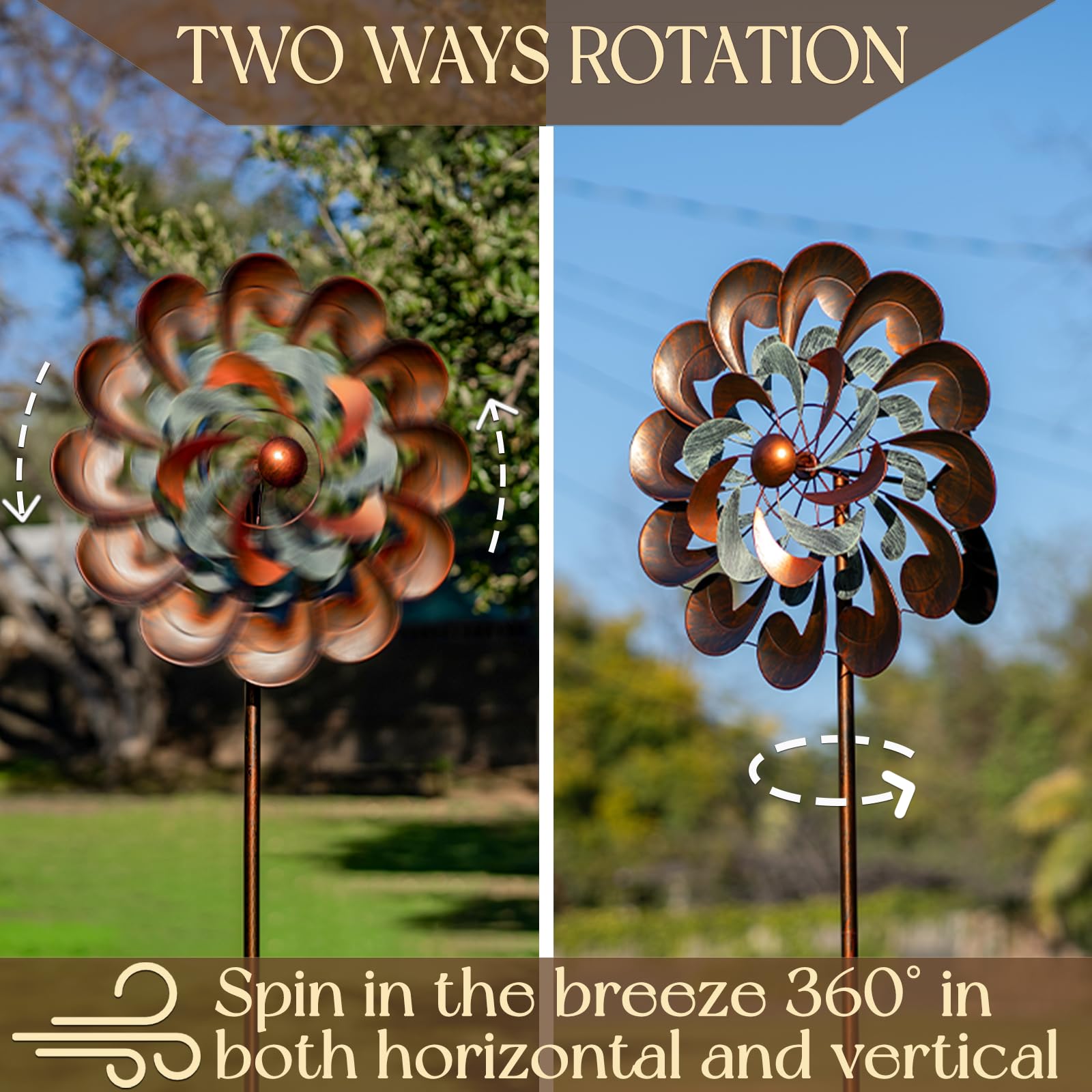 84 Inch Copper Wind Spinner Sculpture - Large Outdoor Garden Decor for Yard, Patio & Lawn | Windmill Spinner for Relaxing Outdoor Spaces & Garden Art