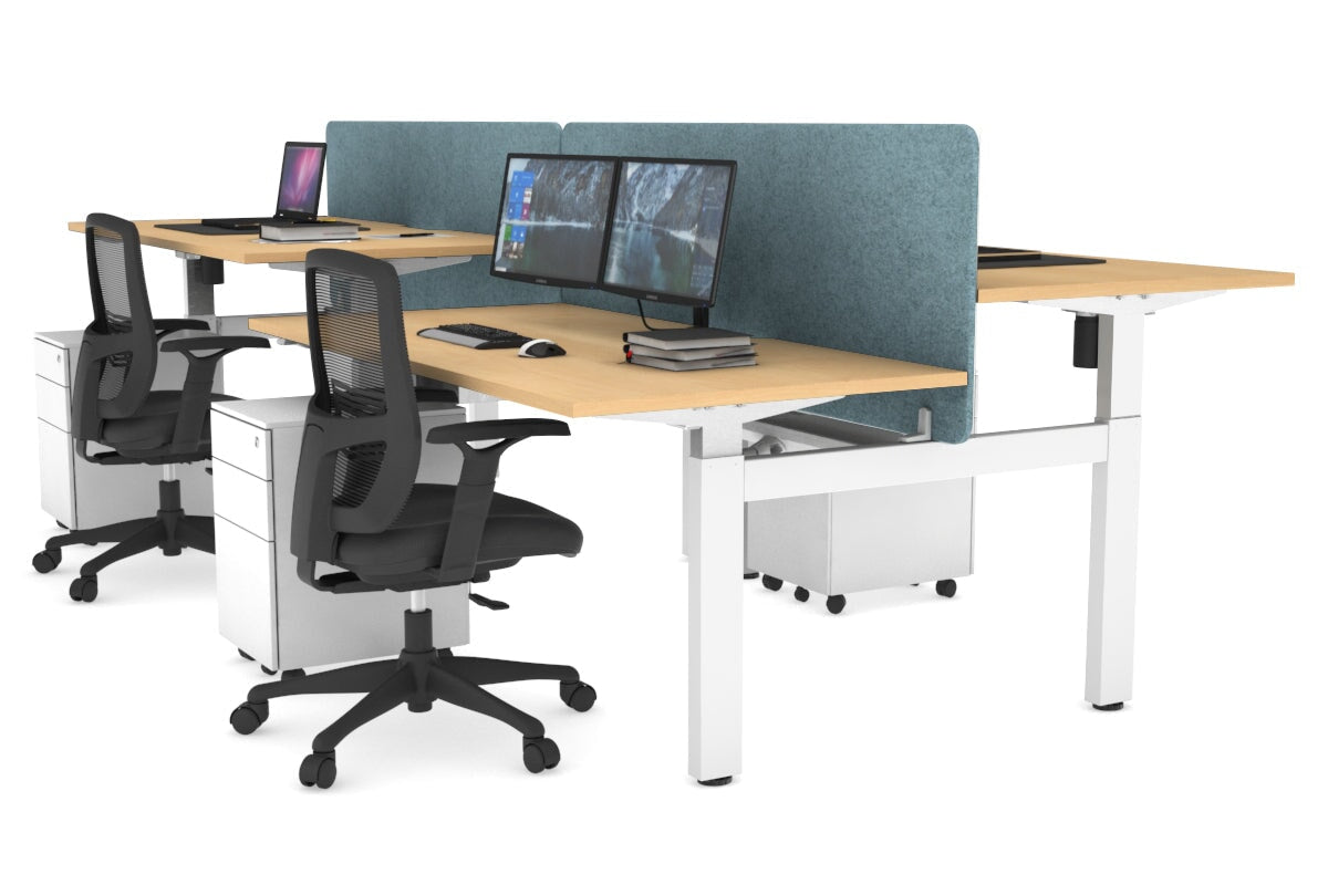 Adjustable 4-Person H Bench Workstation - White Frame (1400L x 800W) | Ergonomic Office Desk for Team Collaboration & Workspace Efficiency