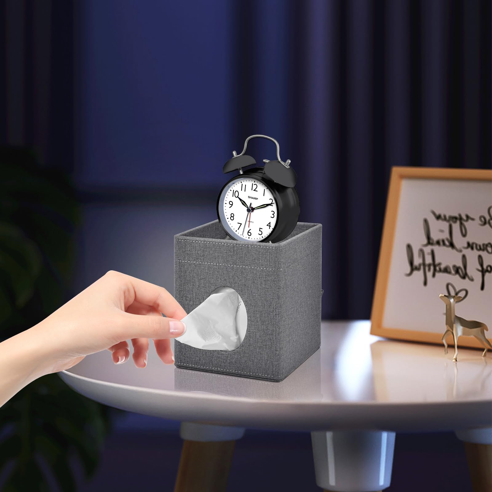PU Leather Square Tissue Box Cover with Storage Tray - Kleenex Holder Organizer for Bathroom Vanity, Bedroom, Office & Car | Stylish Decorative Napkin Caddy (Grey) | Perfect for Home Decor & Gift Giving