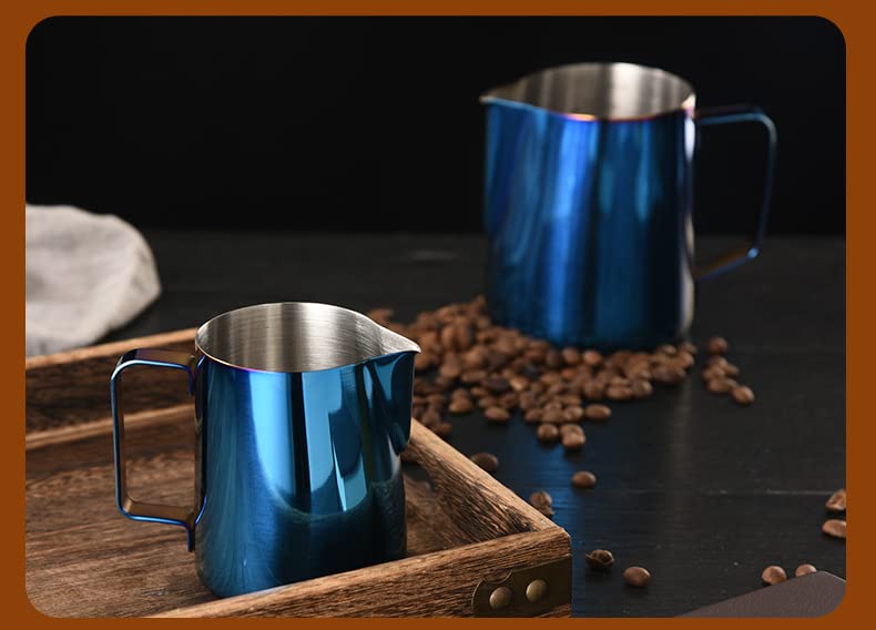 12oz Stainless Steel Milk Frothing Pitcher for Latte Art - 18/8 Food Grade Espresso & Cappuccino Frother (350ml, Blue) - Perfect for Home Baristas & Coffee Shops