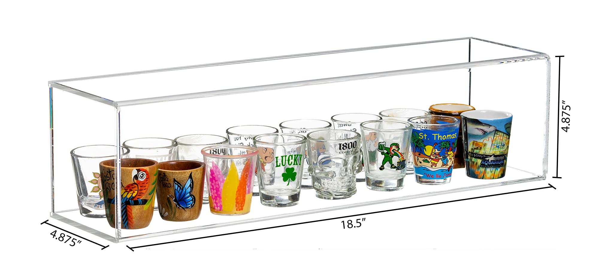 Clear Acrylic Table Top Display Case for 16 Shot Glasses - Premium Barware Organizer for Home, Restaurants & Bars (D04/A021-CB-TT)