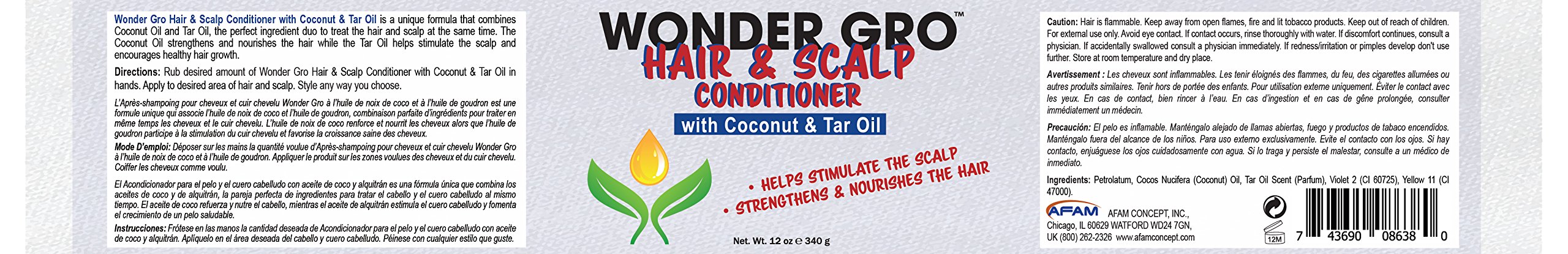 Wonder Gro Coconut & Tar Oil Hair Grease Styling Conditioner - 12 fl oz for Scalp Nourishment, Hair Strengthening & Growth Stimulation | Perfect for Dry Scalp, Frizzy Hair & Natural Styling